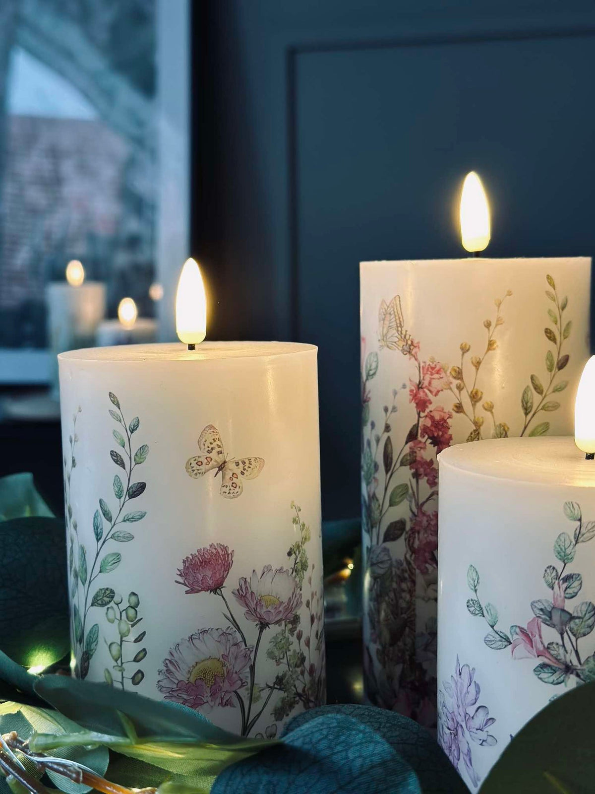LED-Blockkerzen FLORA – Set mit 3 Stück und Fernbedienung