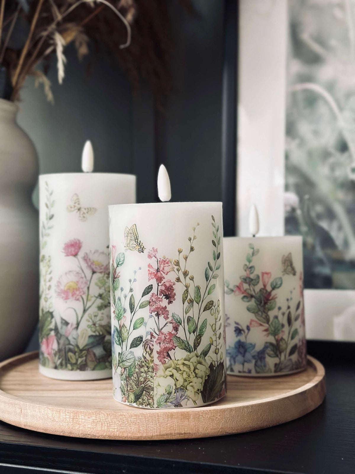 LED-Blockkerzen FLORA – Set mit 3 Stück und Fernbedienung