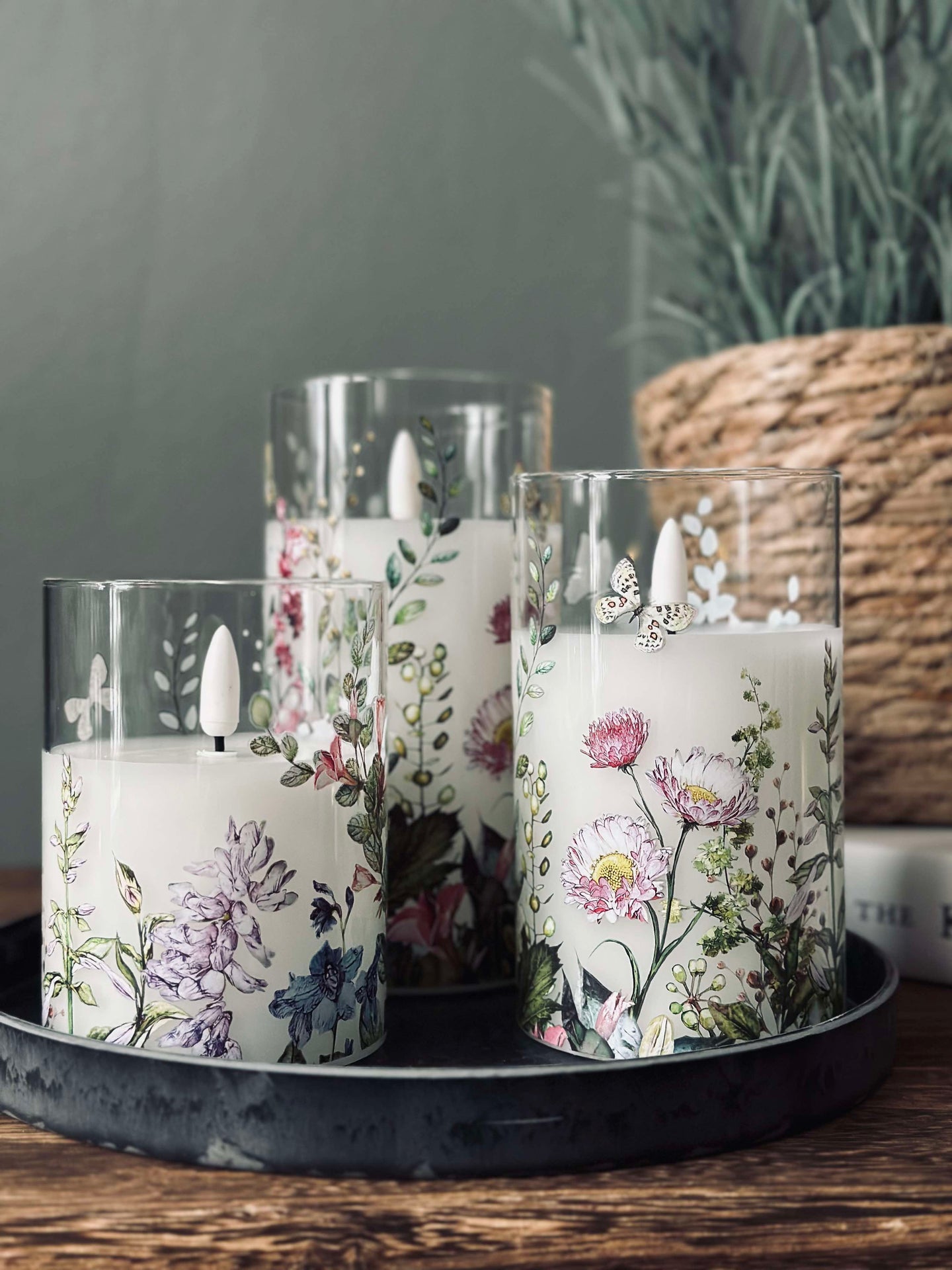 LED FLORA Cylinder – Set mit 3 Stück und Fernbedienung