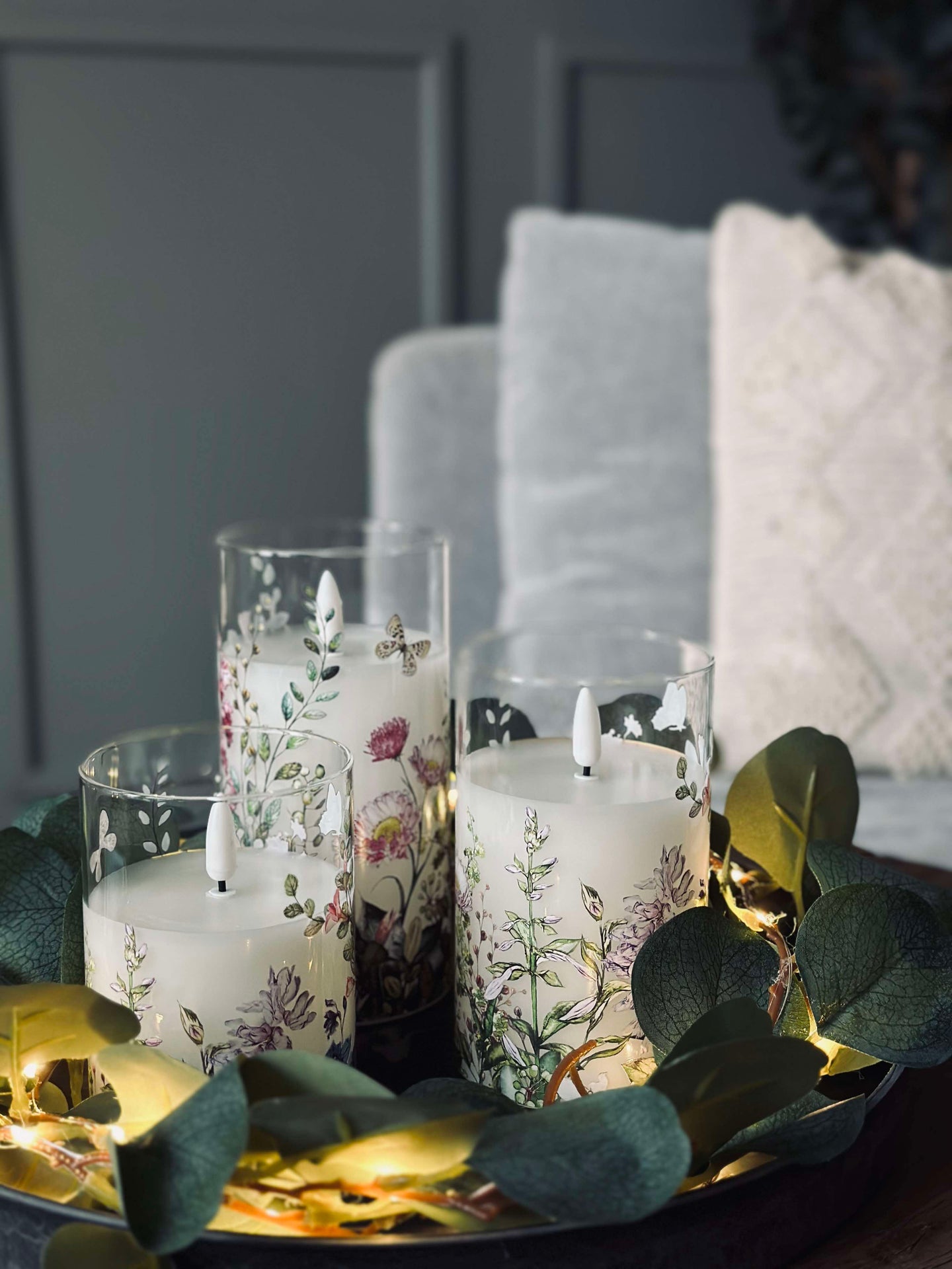 LED FLORA Cylinder – Set mit 3 Stück und Fernbedienung