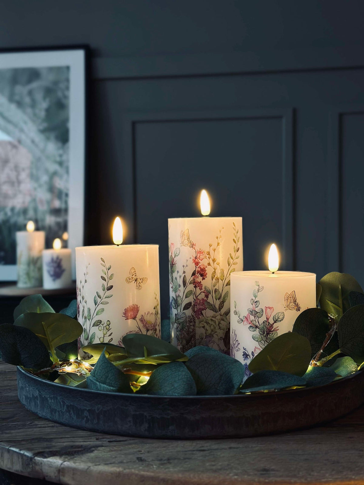 LED-Blockkerzen FLORA – Set mit 3 Stück und Fernbedienung