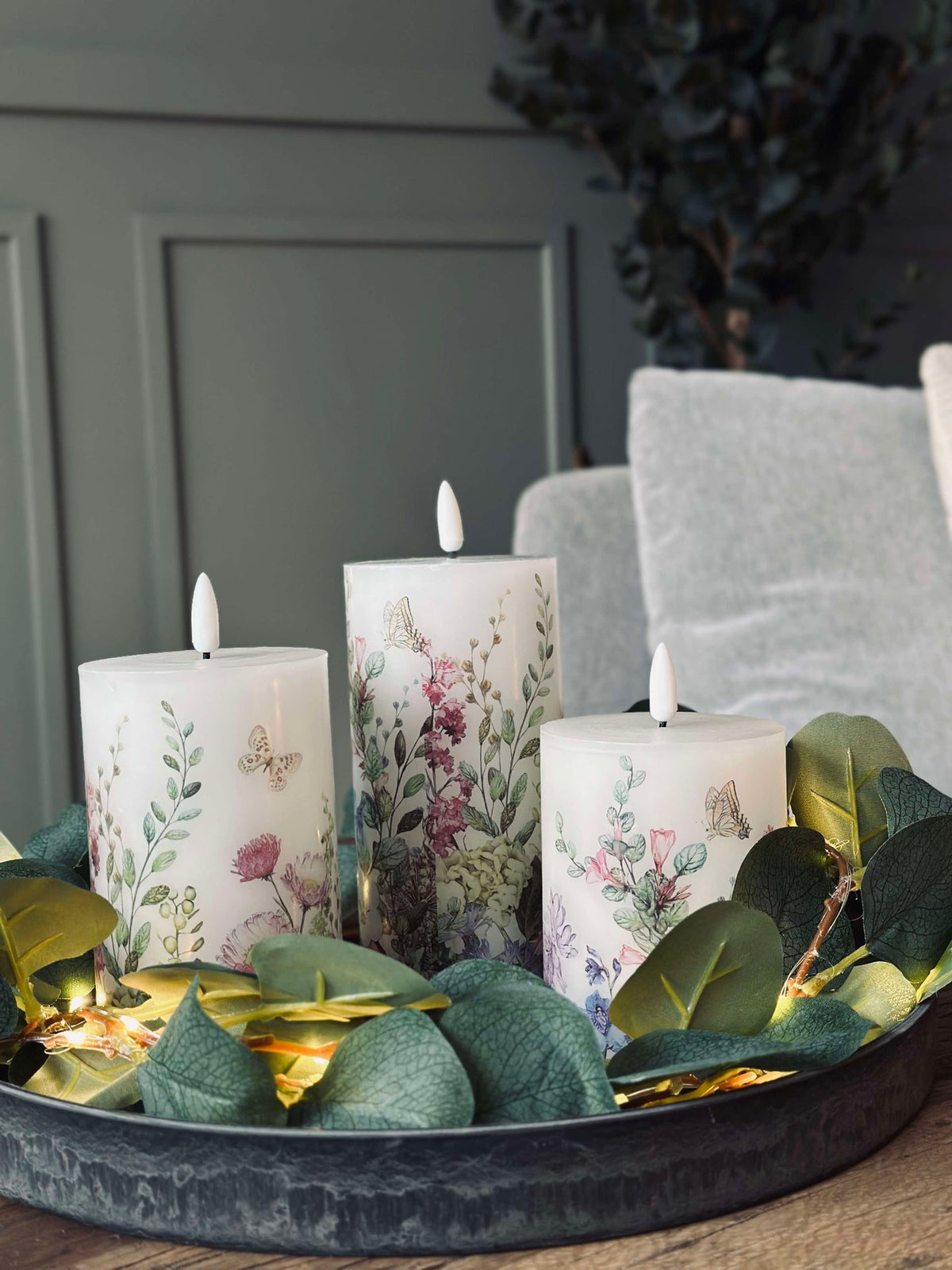 LED-Blockkerzen FLORA – Set mit 3 Stück und Fernbedienung