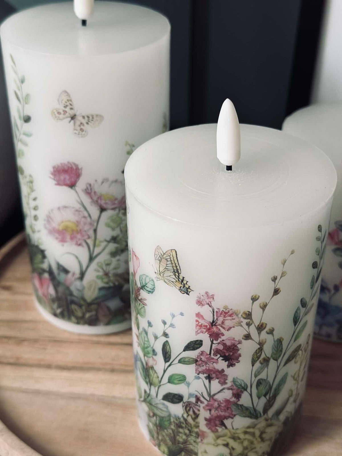 LED-Blockkerzen FLORA – Set mit 3 Stück und Fernbedienung