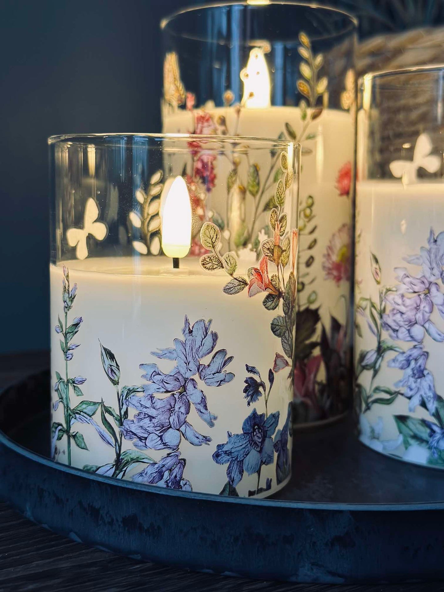 LED FLORA Cylinder – Set mit 3 Stück und Fernbedienung
