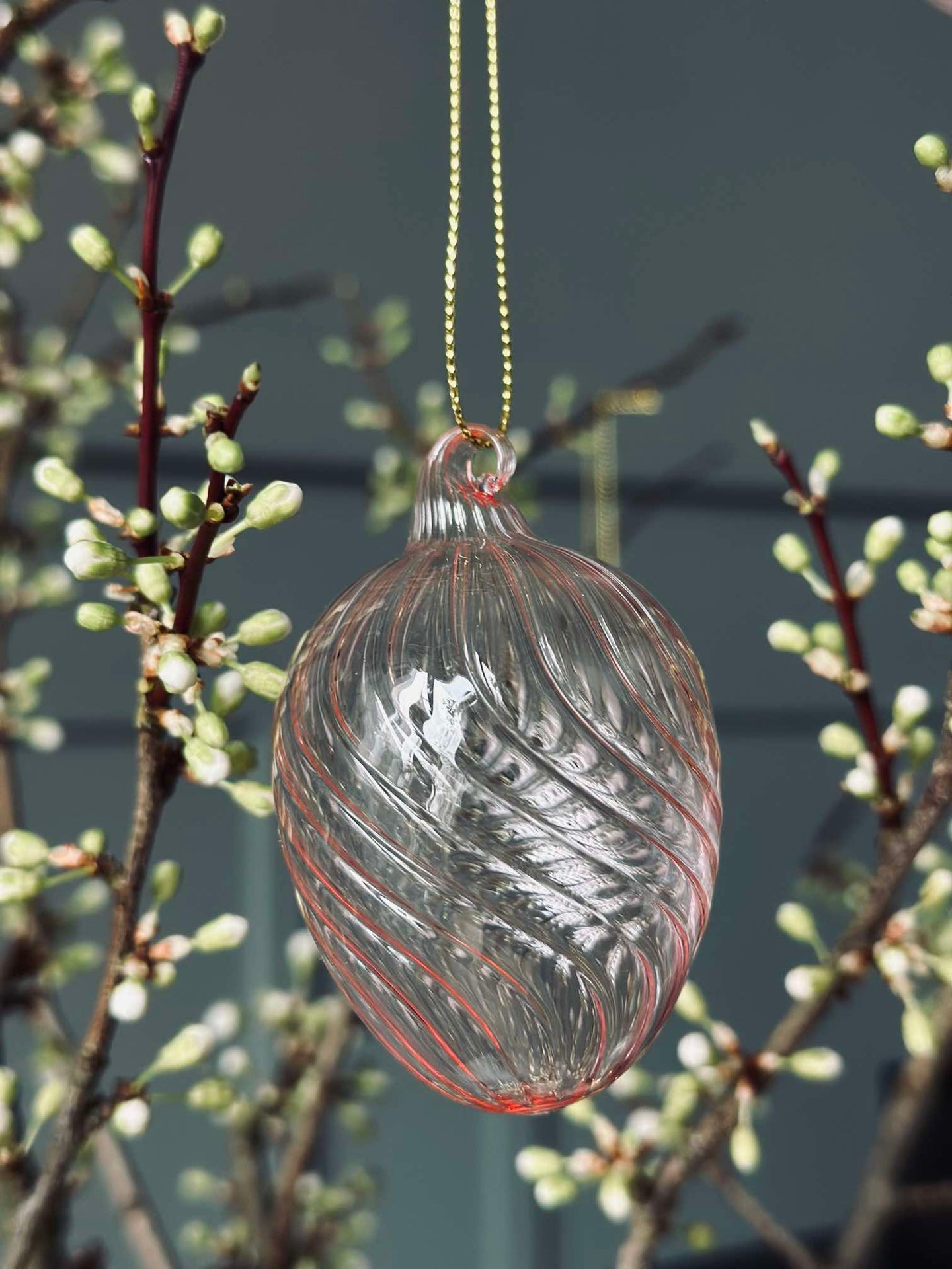 Hängende Glas-Eier mit Streifen - 3 Stk. Rosa