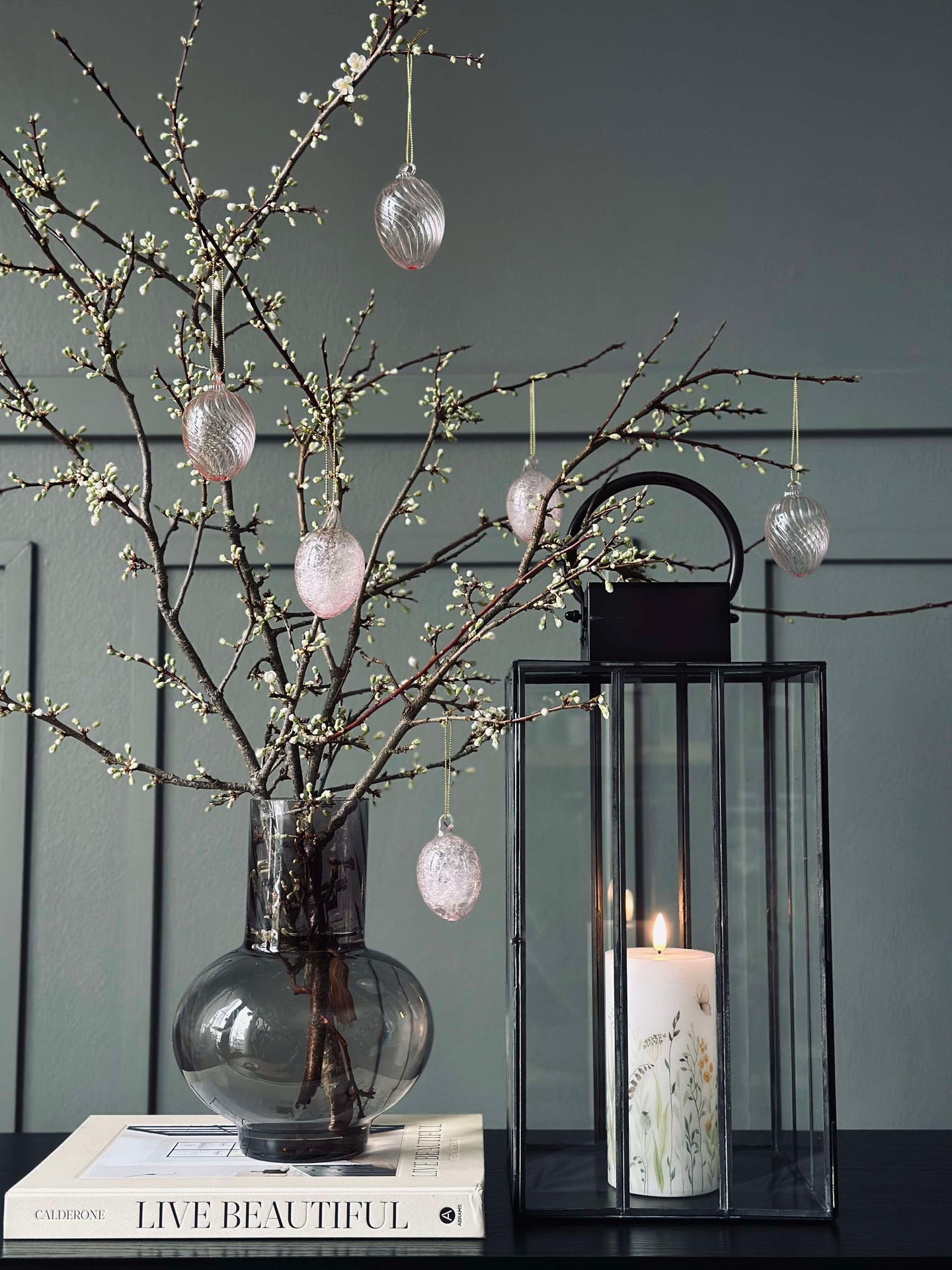 Hängende Glas-Eier mit Streifen - 3 Stk. Rosa