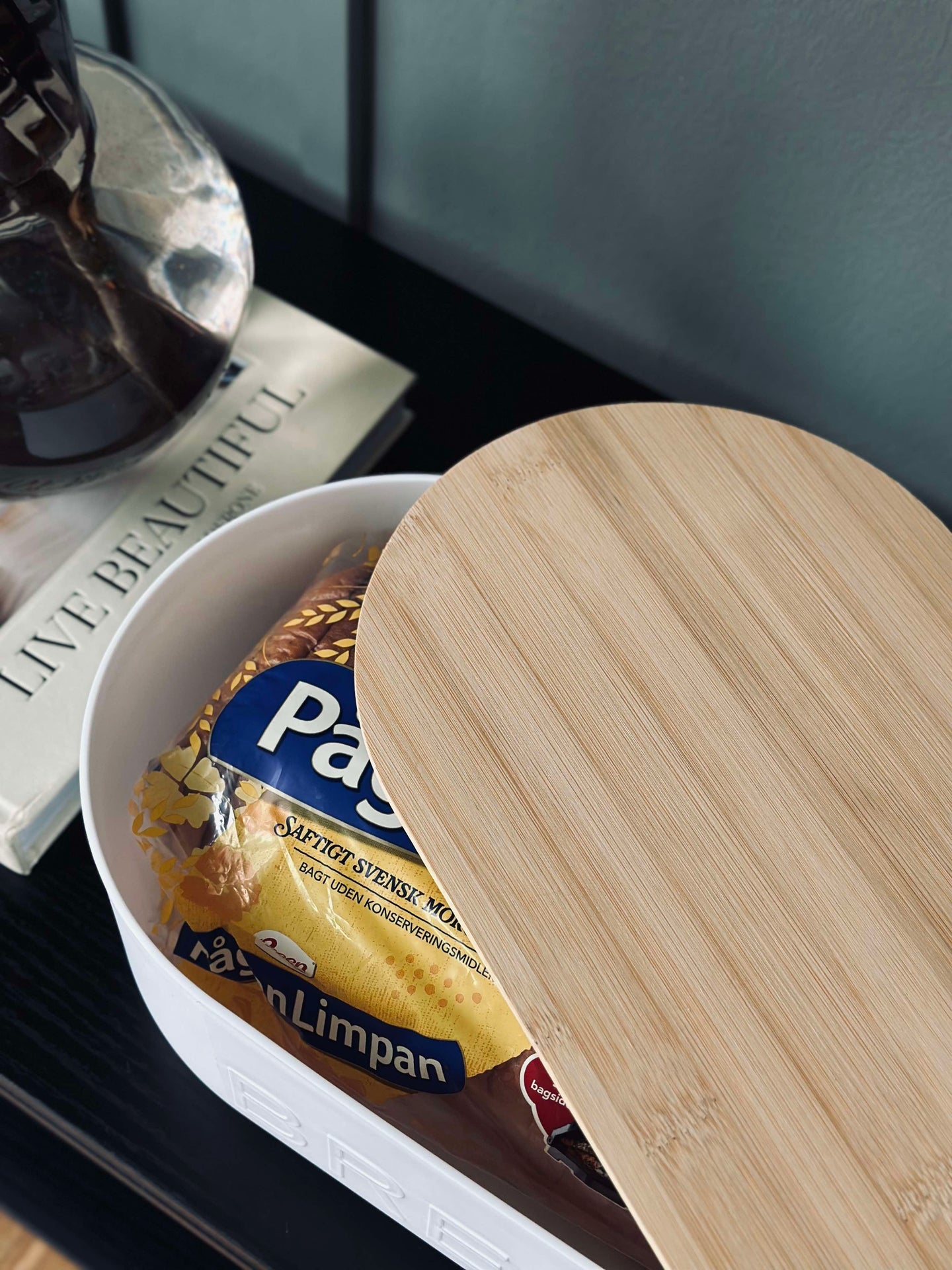 Brotkasten mit Bambusdeckel - Weiß