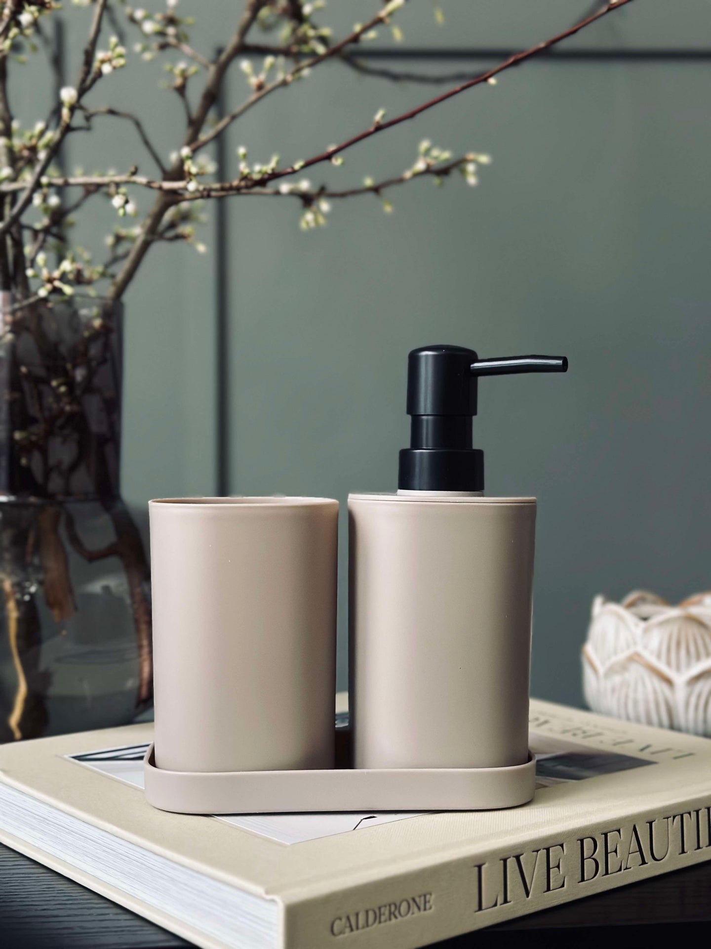 Dispenser-Set in Beige - Set aus 3 Teilen
