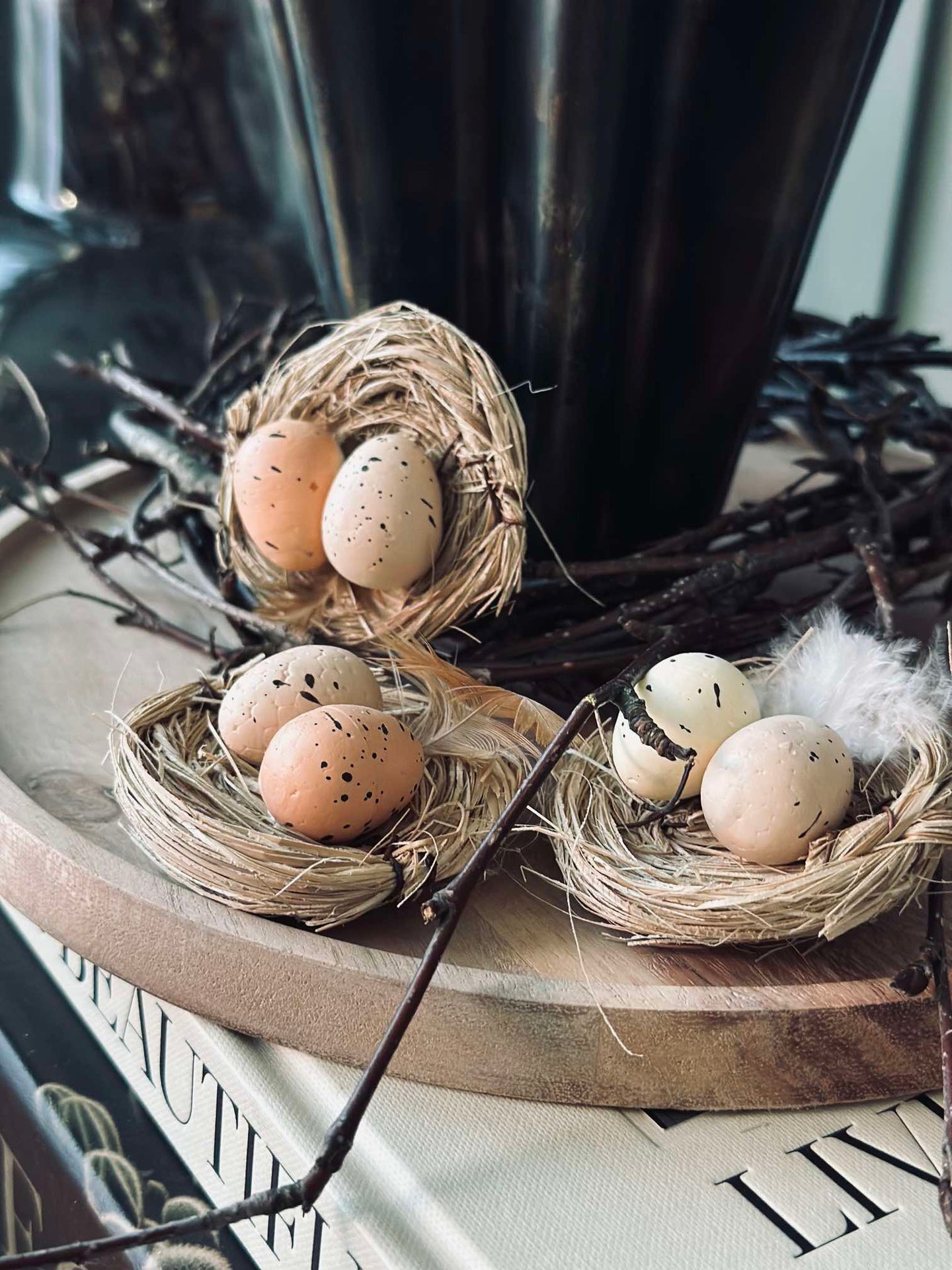 6 Stk. Nester mit Ostereiern - Tischdekoration