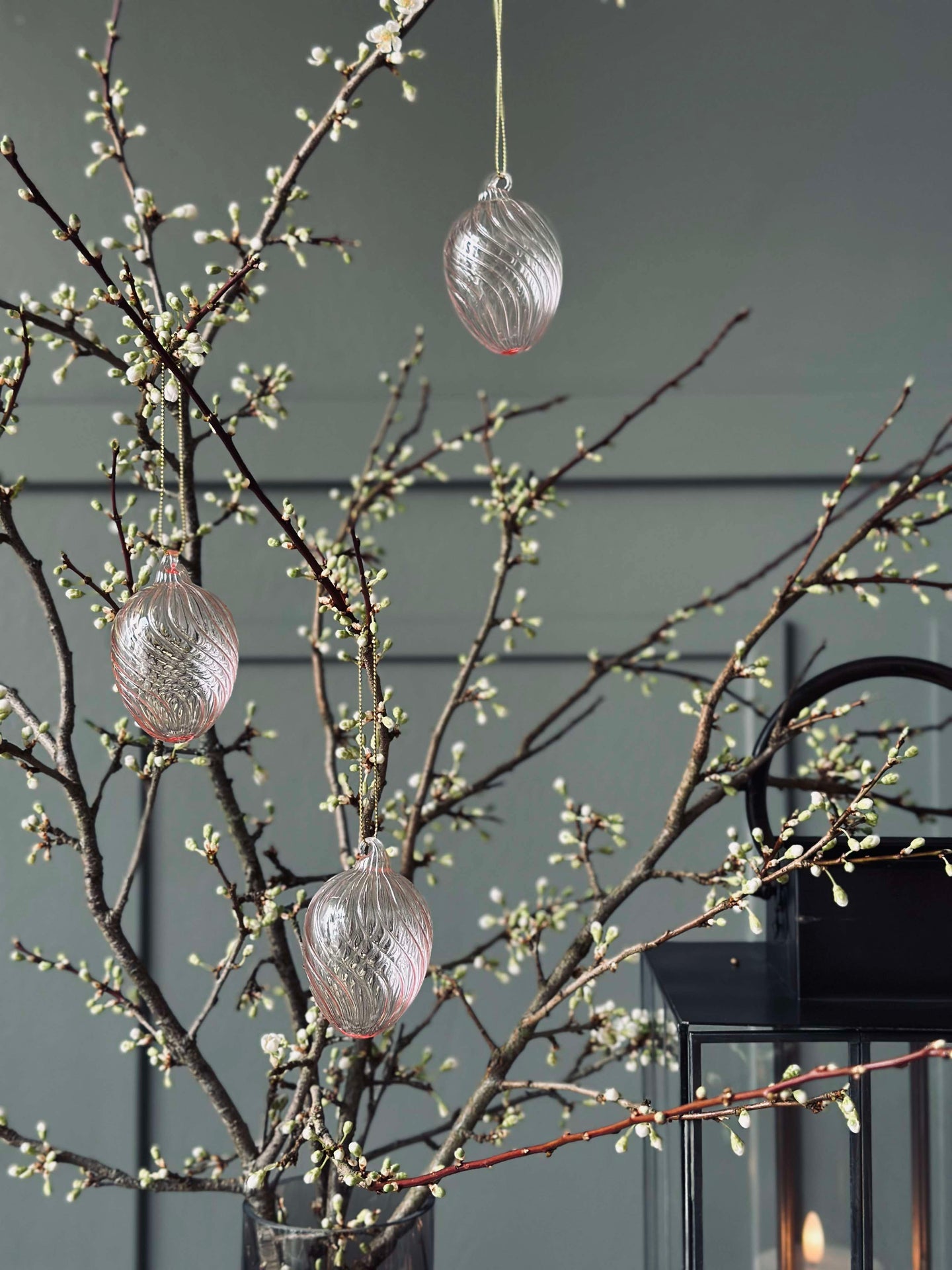 Hängende Glas-Eier mit Streifen - 3 Stk. Rosa