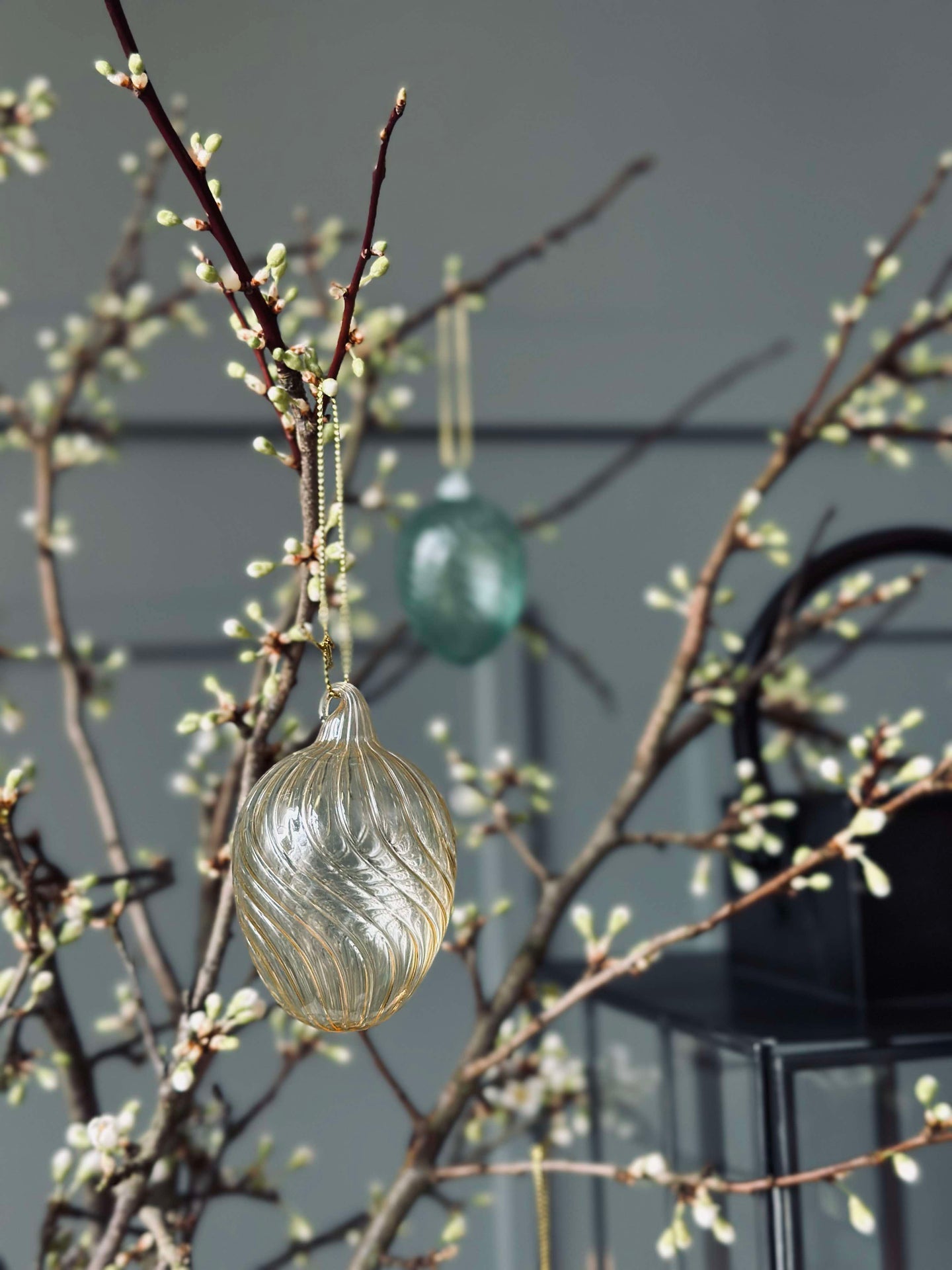Anhänger Glaseier mit Streifen - 3 Stk. - Gelb