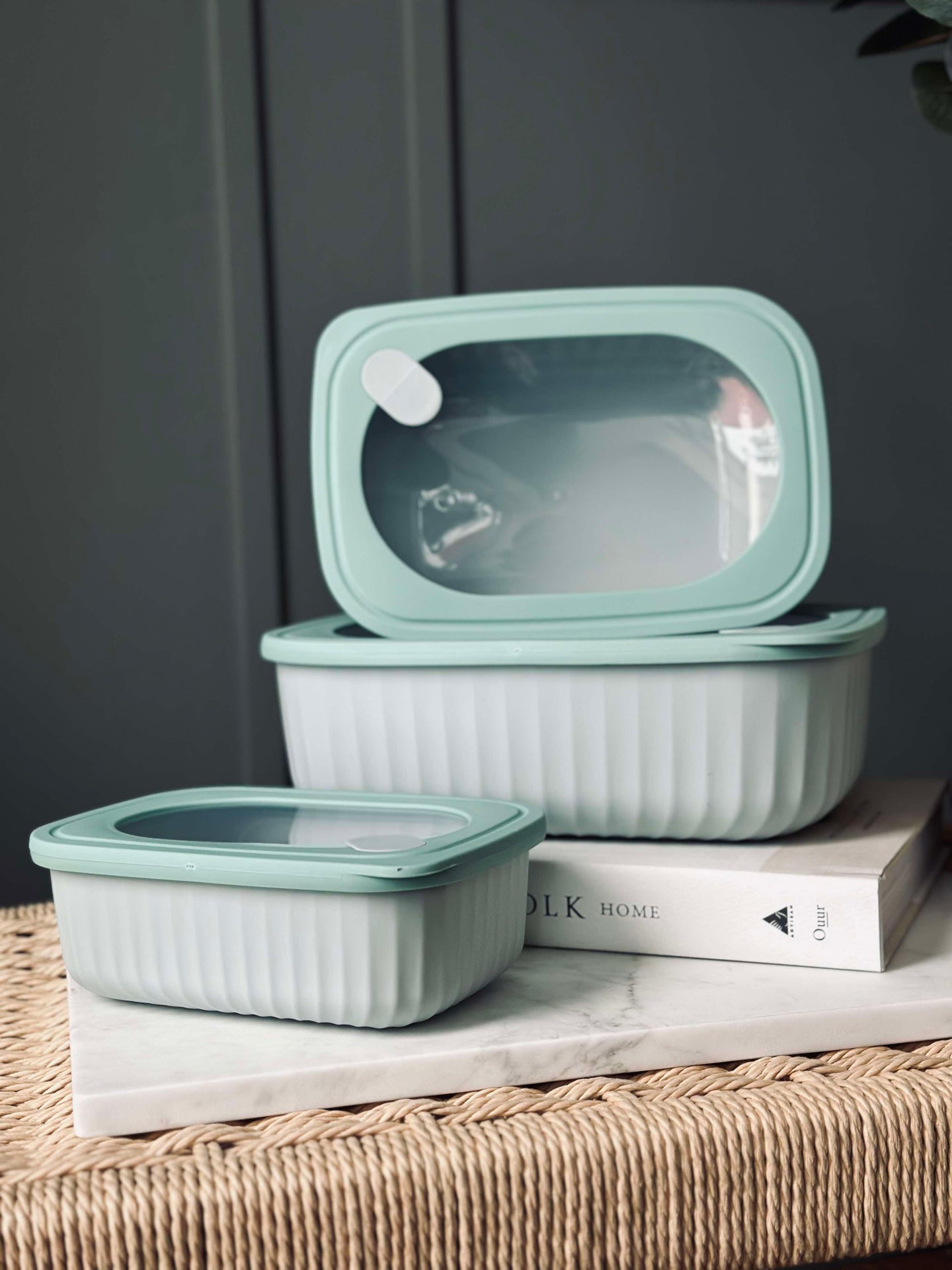 Aufbewahrungsbehälter Dusty green – Set mit 3 Stück.