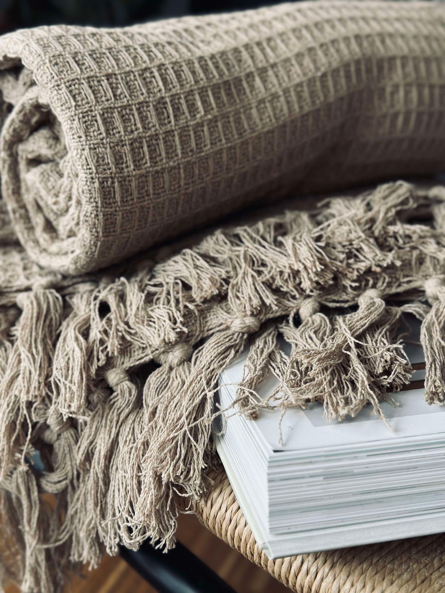 Plaid gewaffelte Baumwolle - Beige