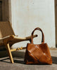 Exklusive handgeflochtene Schultertasche - Cognac