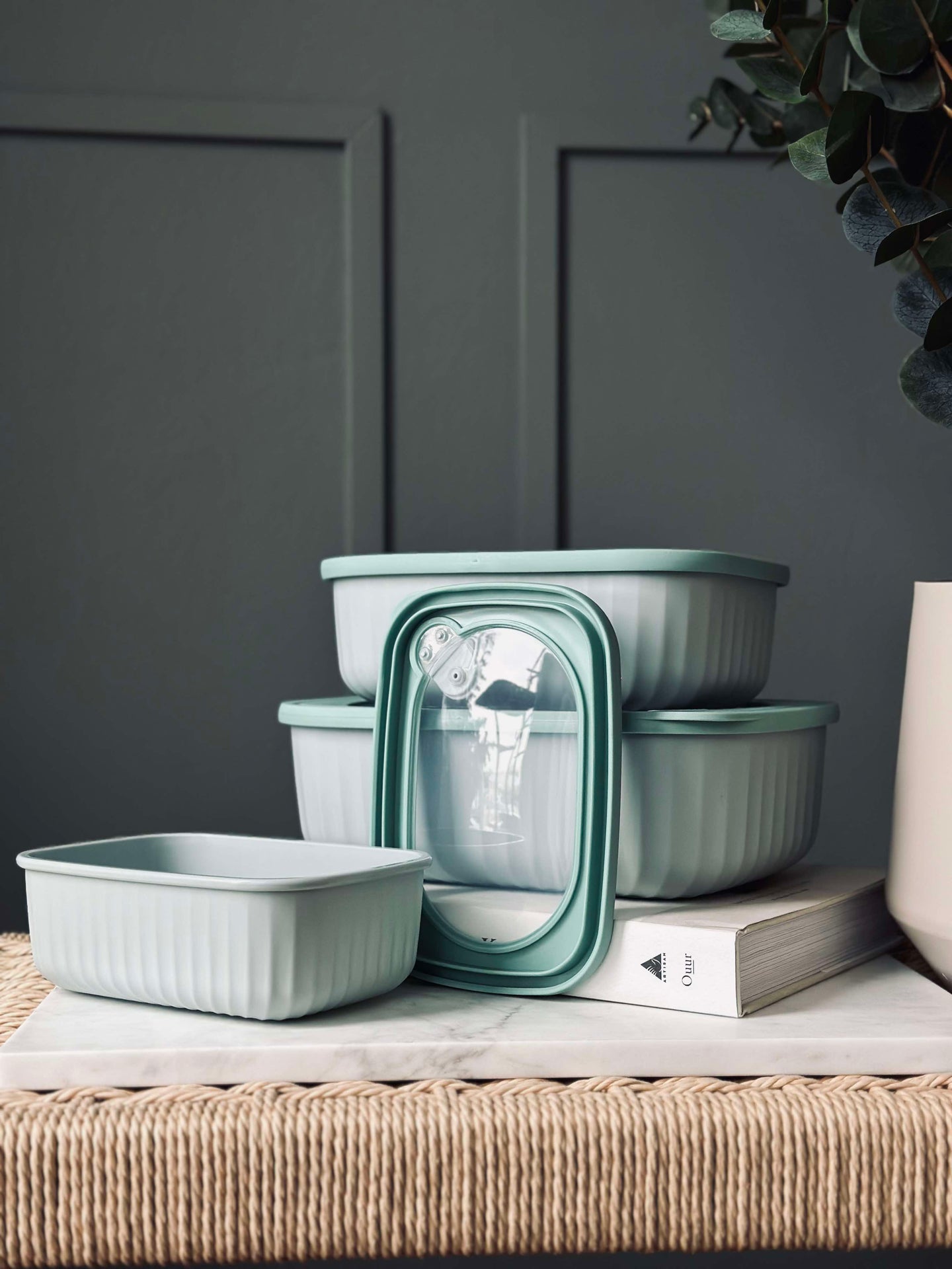 Aufbewahrungsbehälter Dusty green – Set mit 3 Stück.