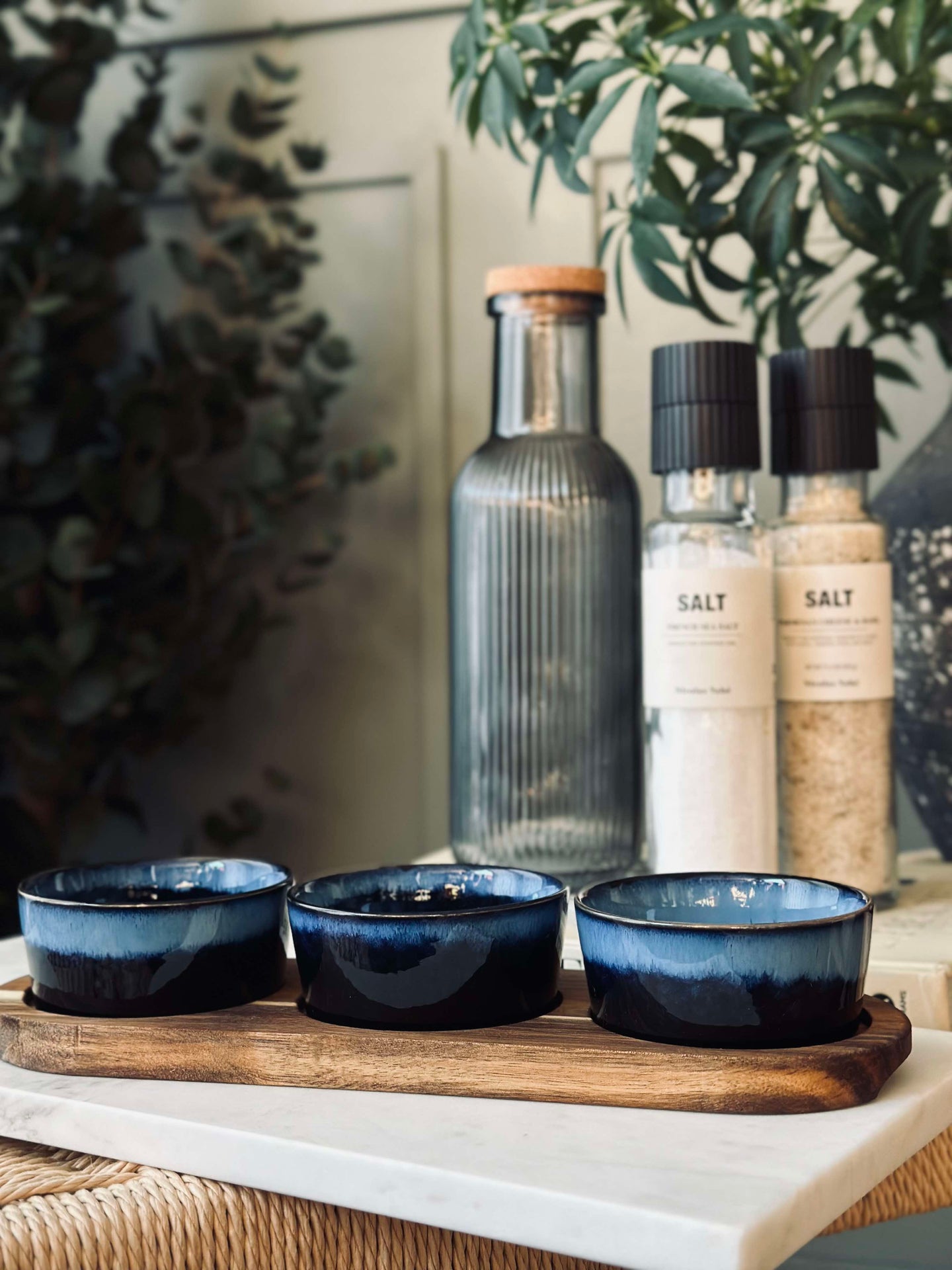 Tapas-Set mit 3 Schalen und Platte - Blue mix