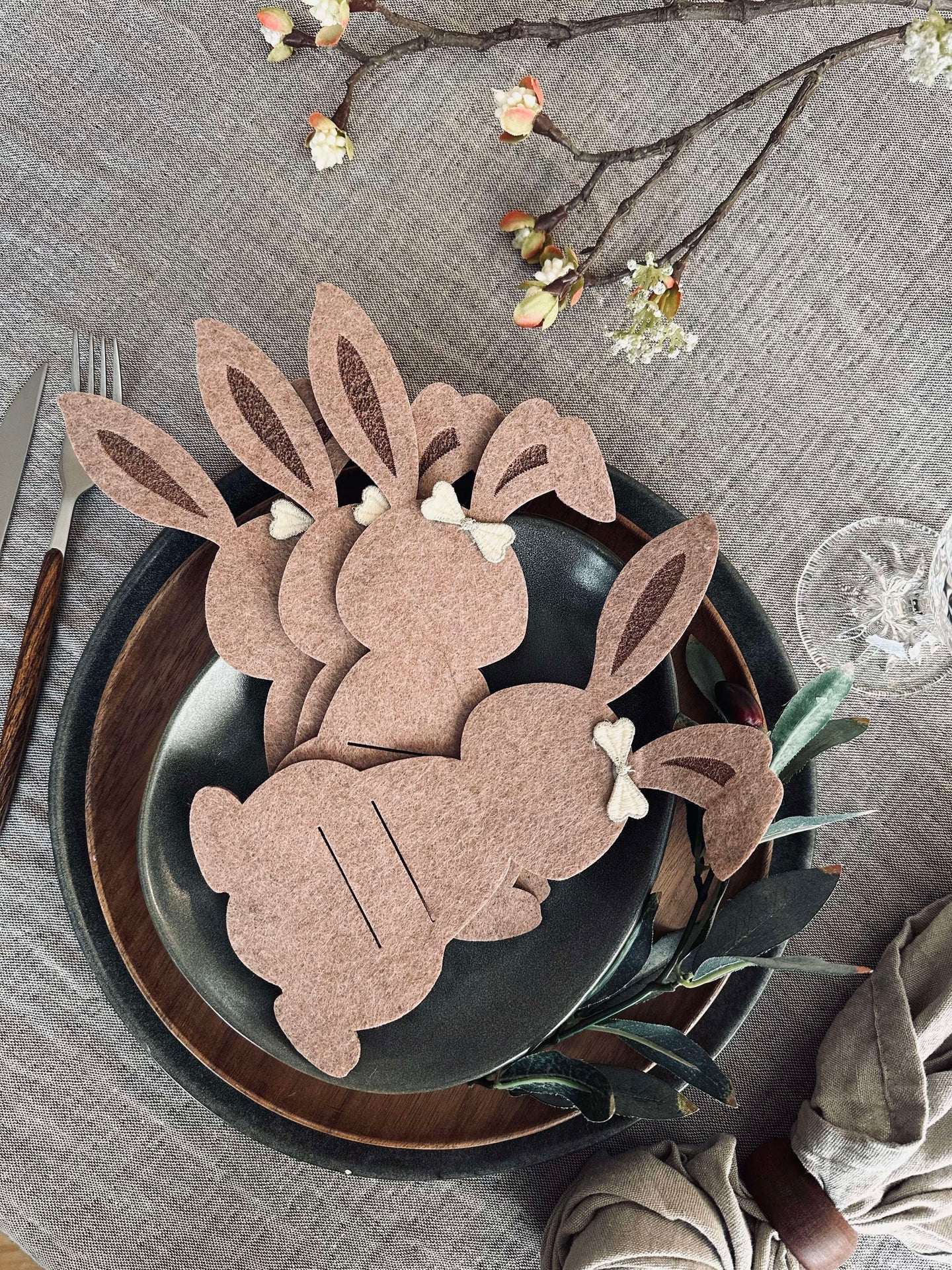 Besteckhalter Hase Braun - Set mit 4 Stk