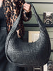 Elegante handgeflochtene Schultertasche - Schwarz groß