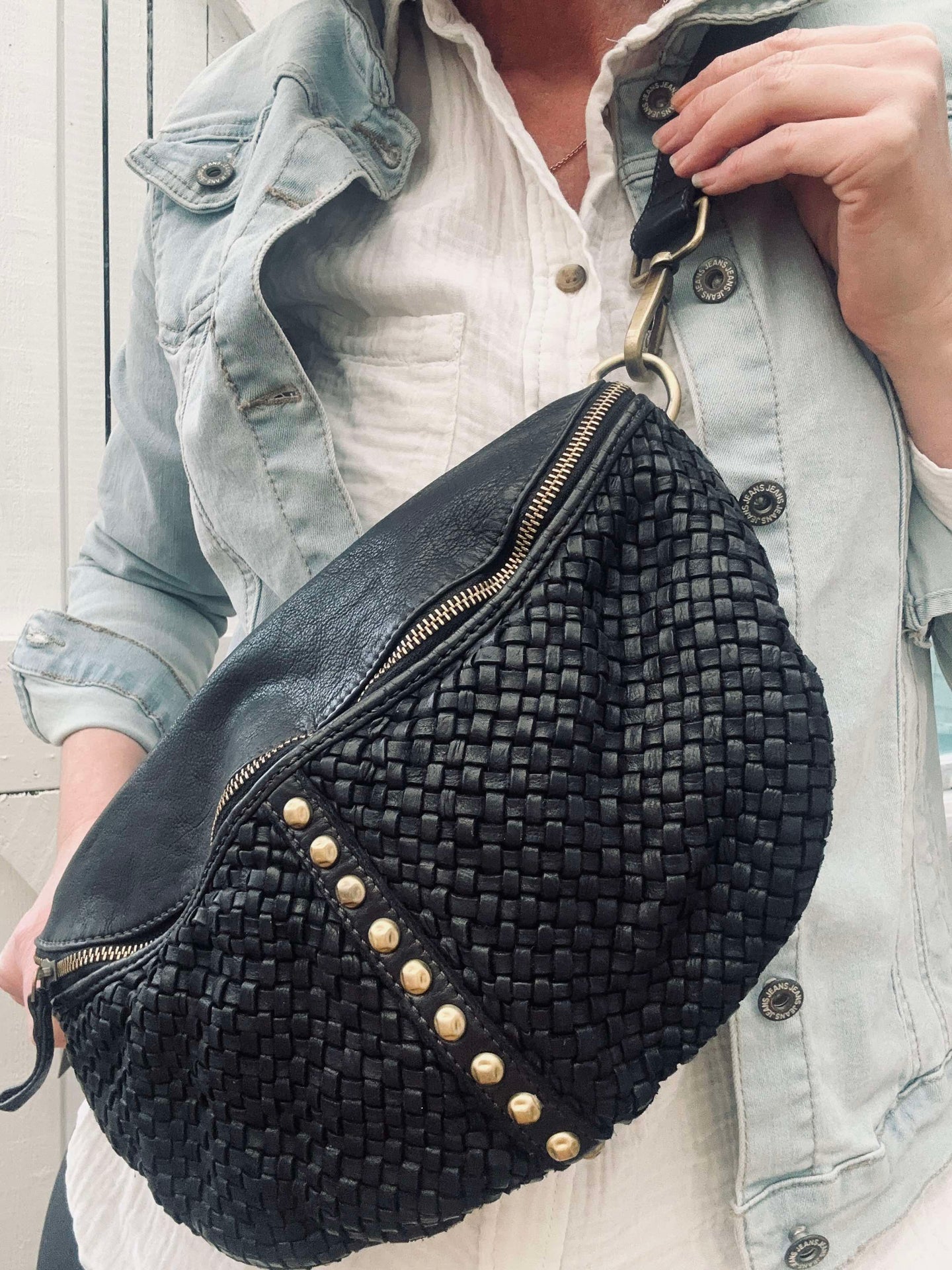 Gürteltasche JOMA mit Geflecht und Nieten - Schwarz