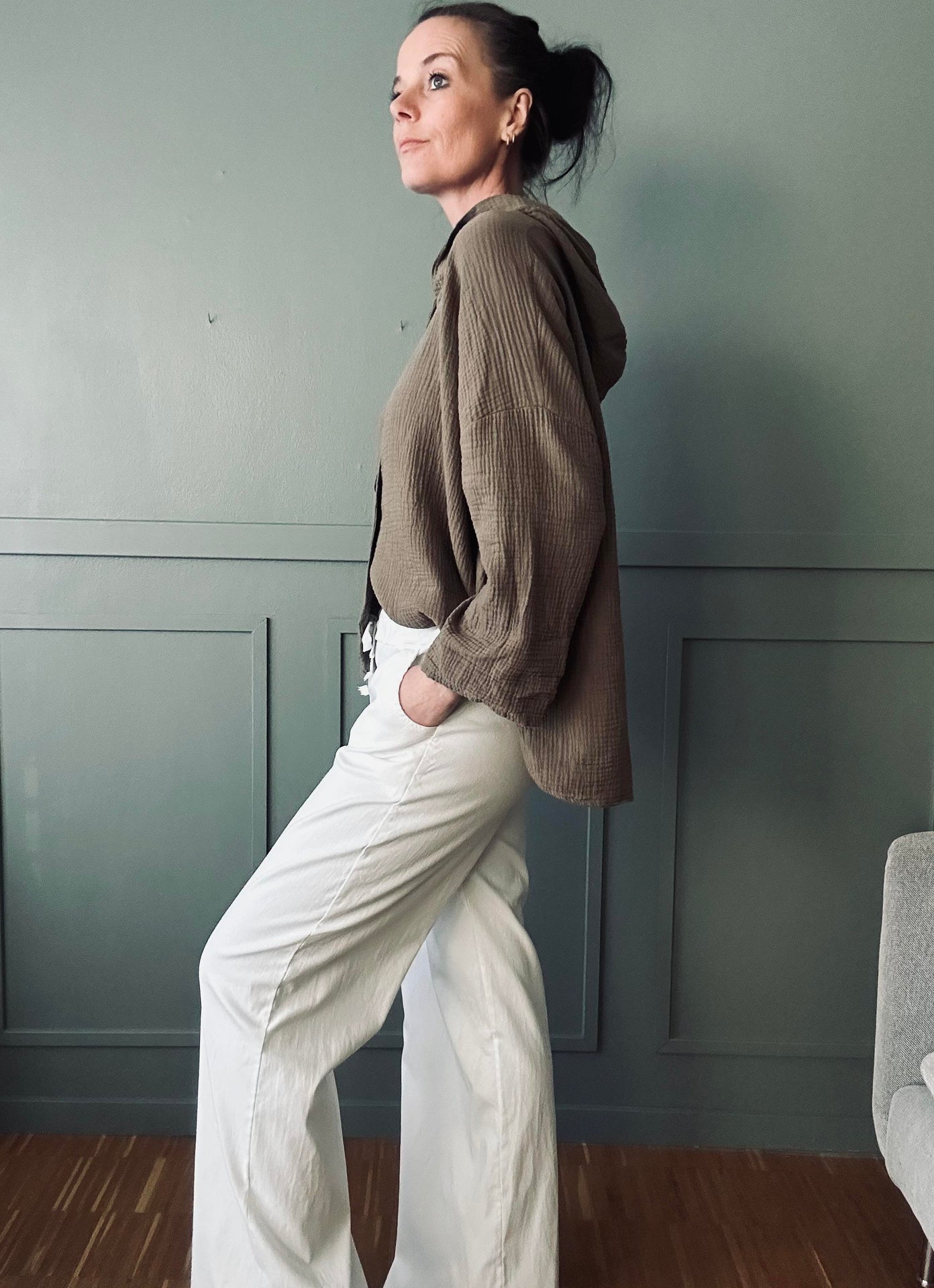 Hose mit Stretch Weiß – Plus-Onesize 40-48