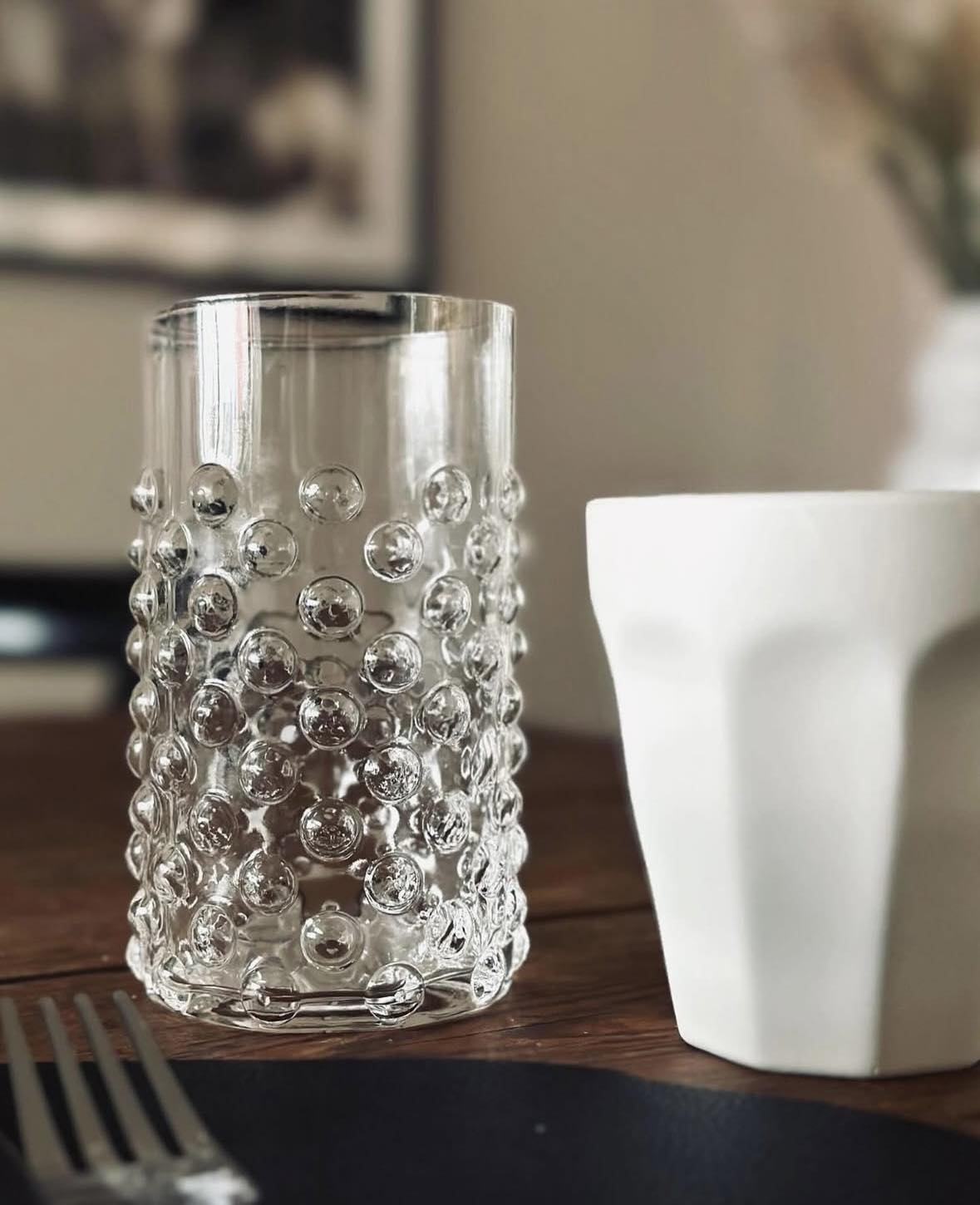 Wasserglas klares Glas mit Punkten - 4er-Pack