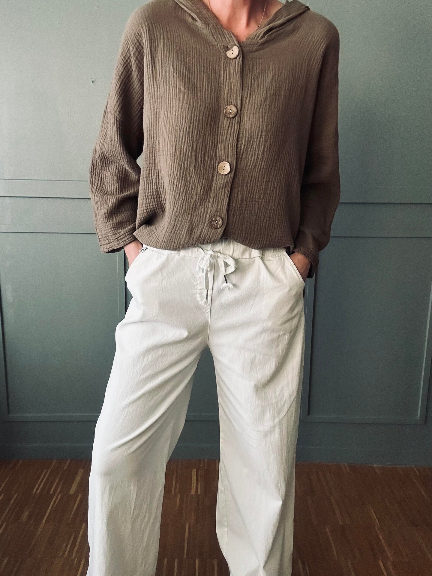 Hose mit Stretch Weiß – Plus-Onesize 40-48