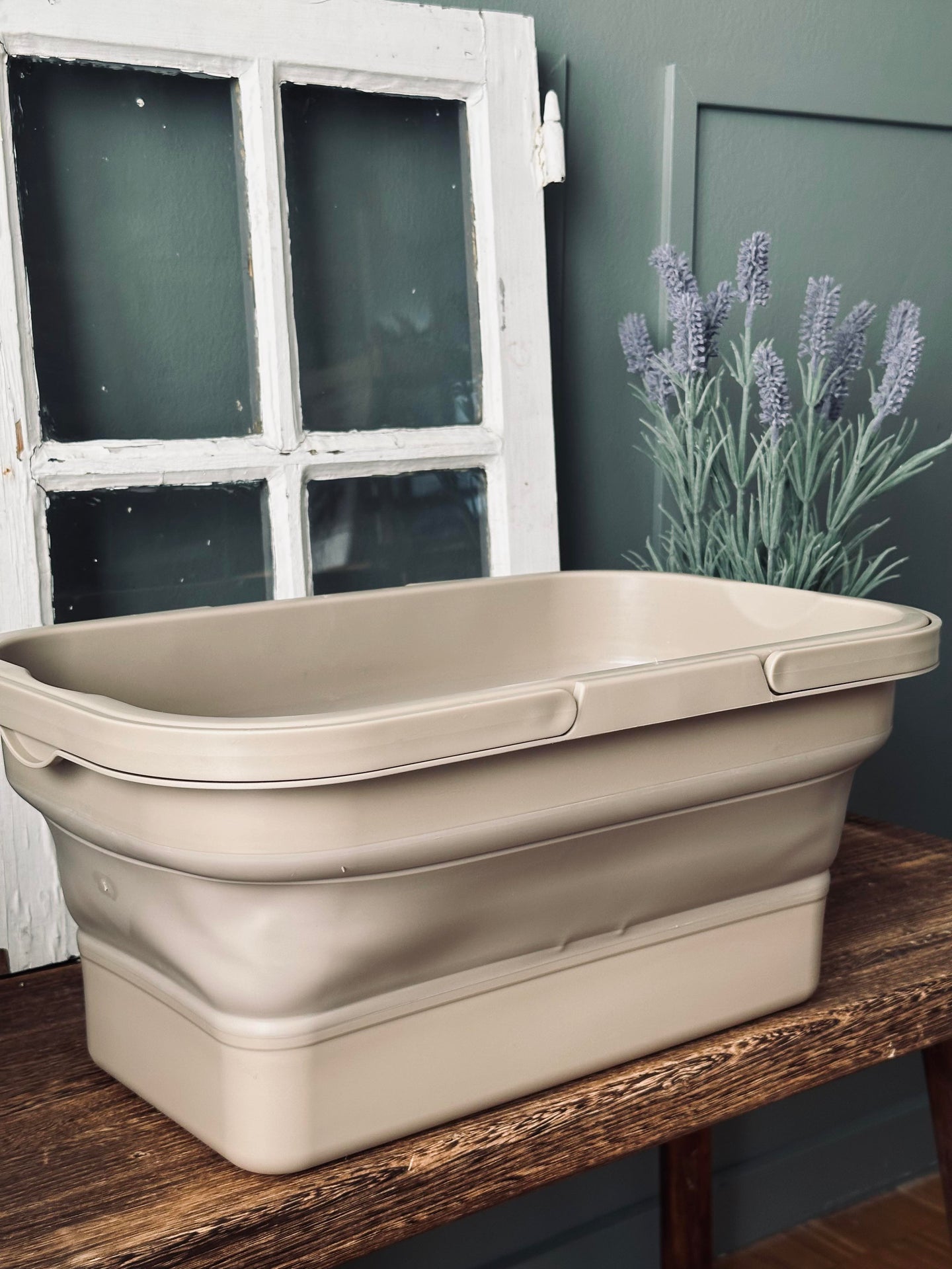 Faltbarer Picknickkorb mit Deckel beige