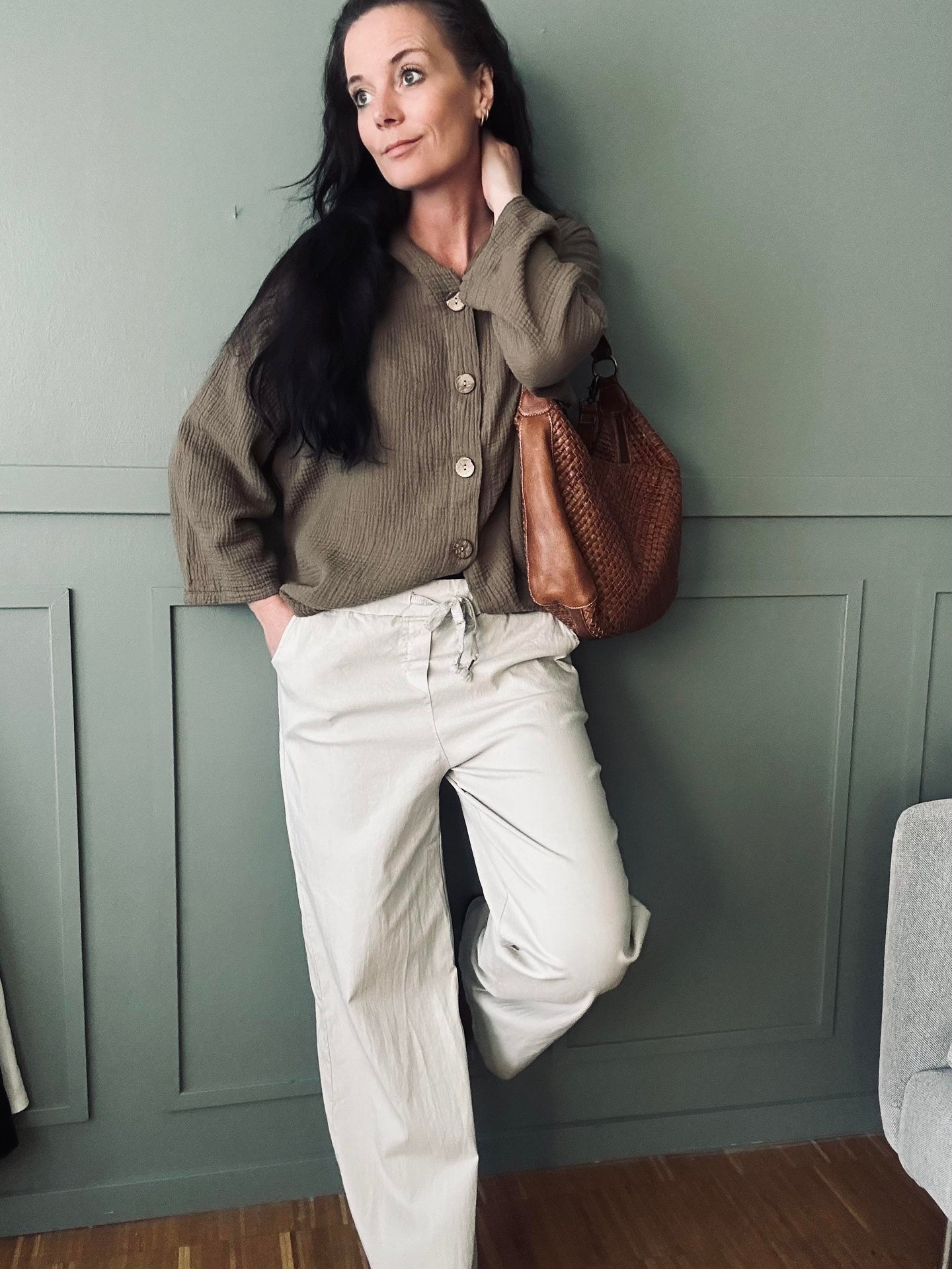 Hose mit Stretch Weiß – Plus-Onesize 40-48