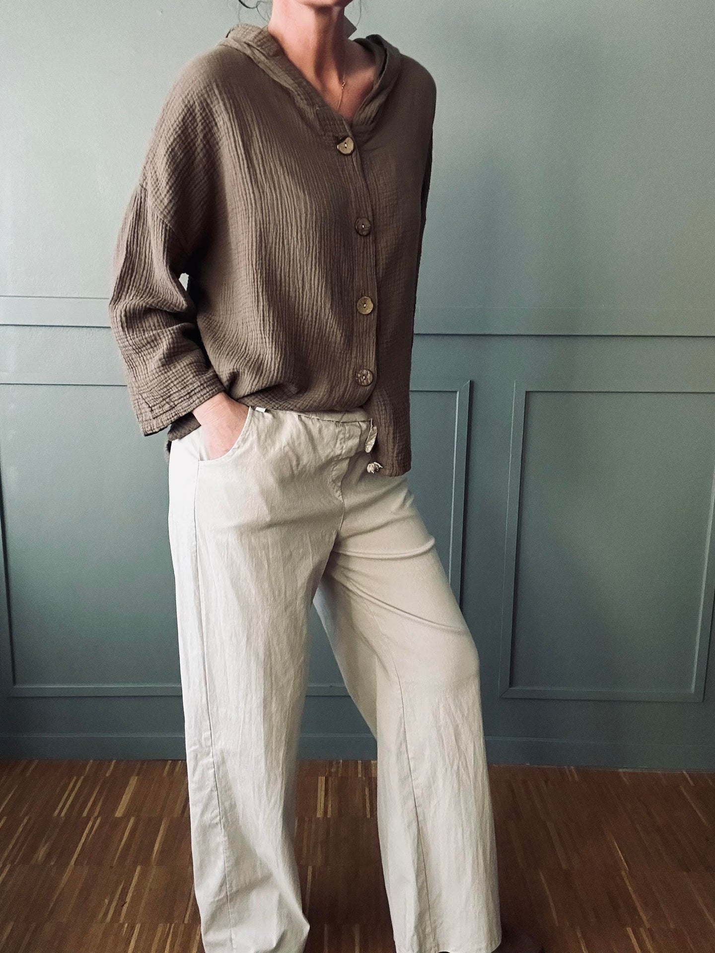 Hose mit Stretch Weiß – Plus-Onesize 40-48