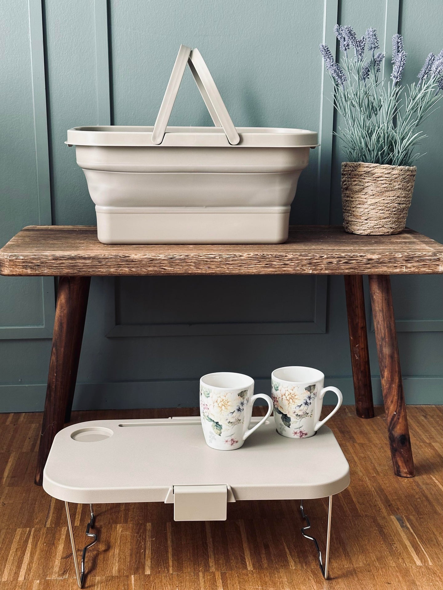 Faltbarer Picknickkorb mit Deckel beige