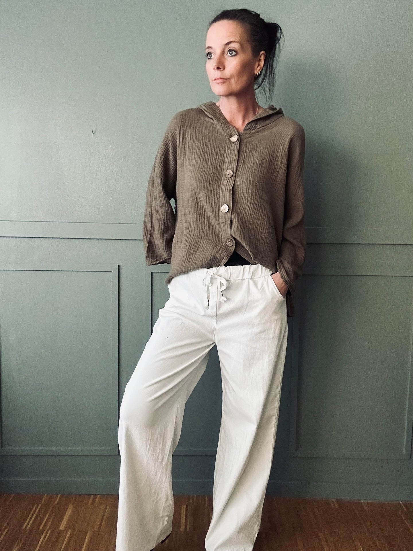 Hose mit Stretch Weiß – Plus-Onesize 40-48