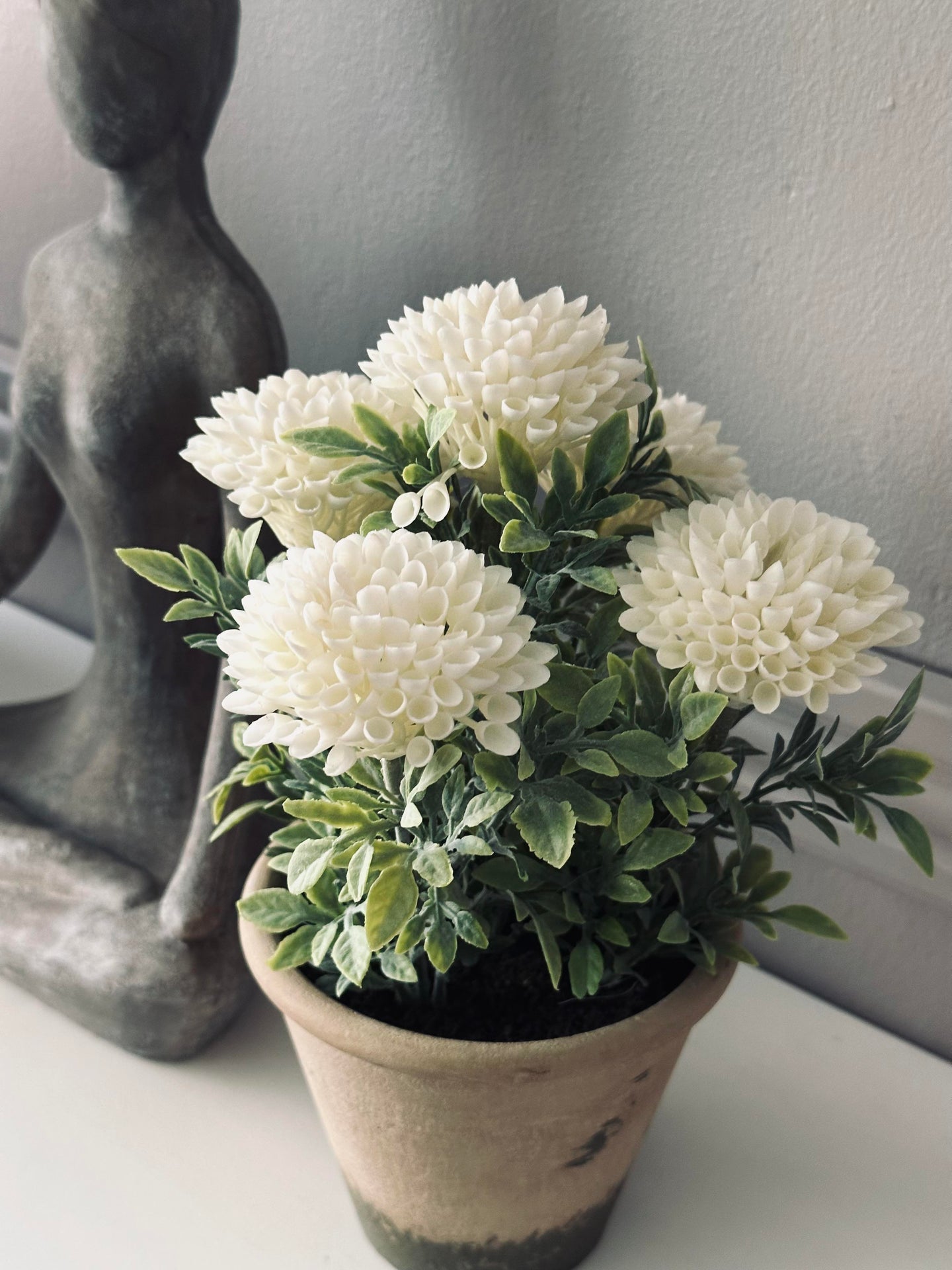 Blume im rustikalen Topf - Weiß