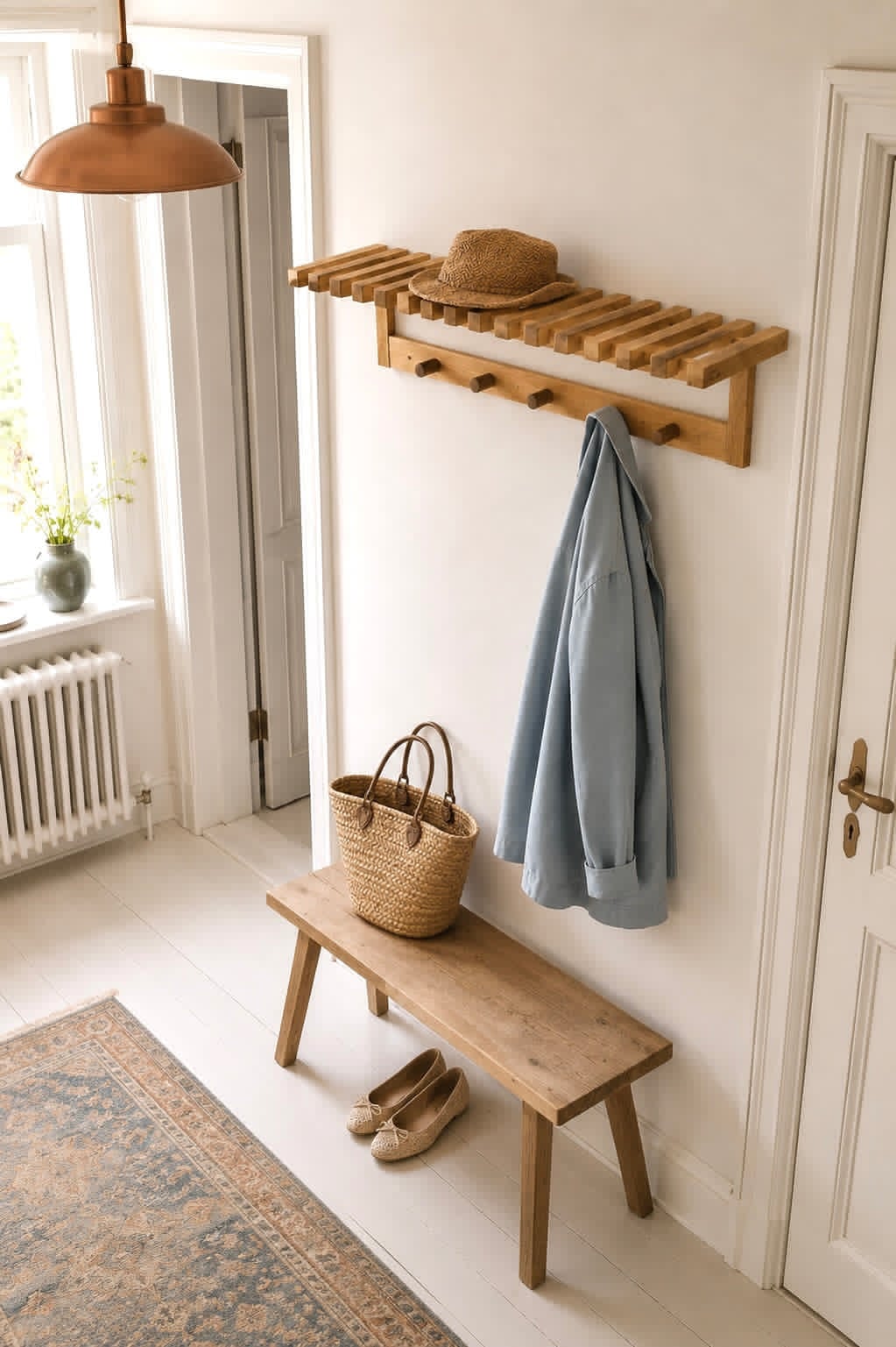 Hutablage mit Haken aus Eiche