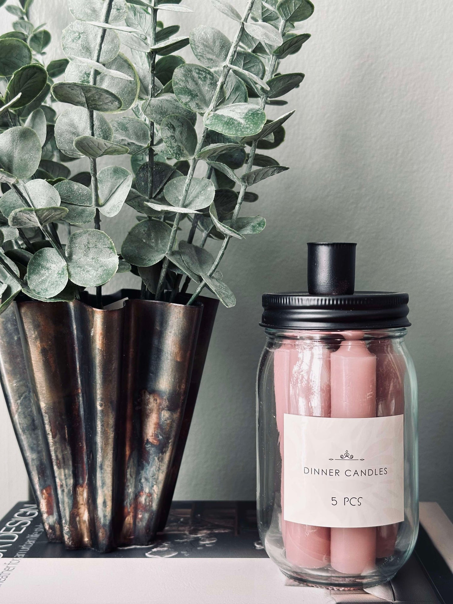 Stearinkerzen mit Kerzenhalter - Rosa
