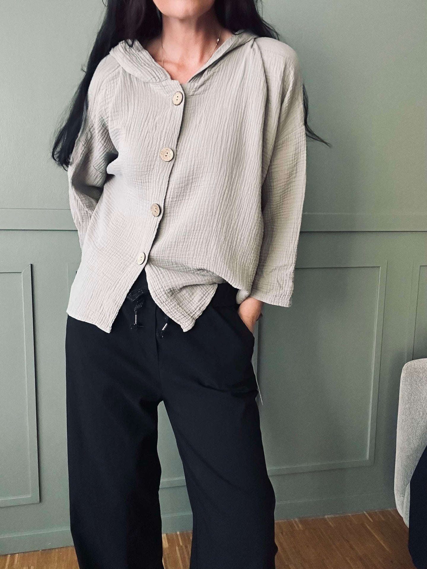 Cardigan aus leicht gewaffelter Baumwolle - Beige