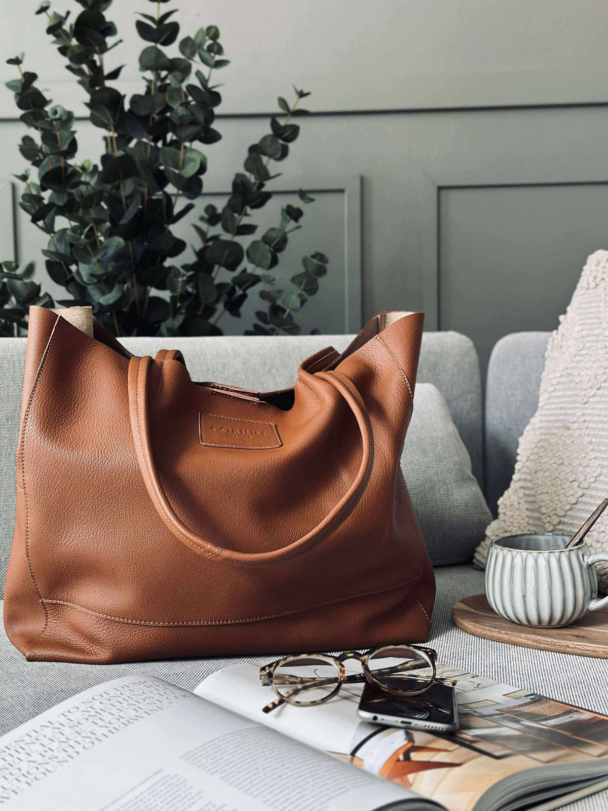 Shopper Daily aus weichem Leder - Cognac