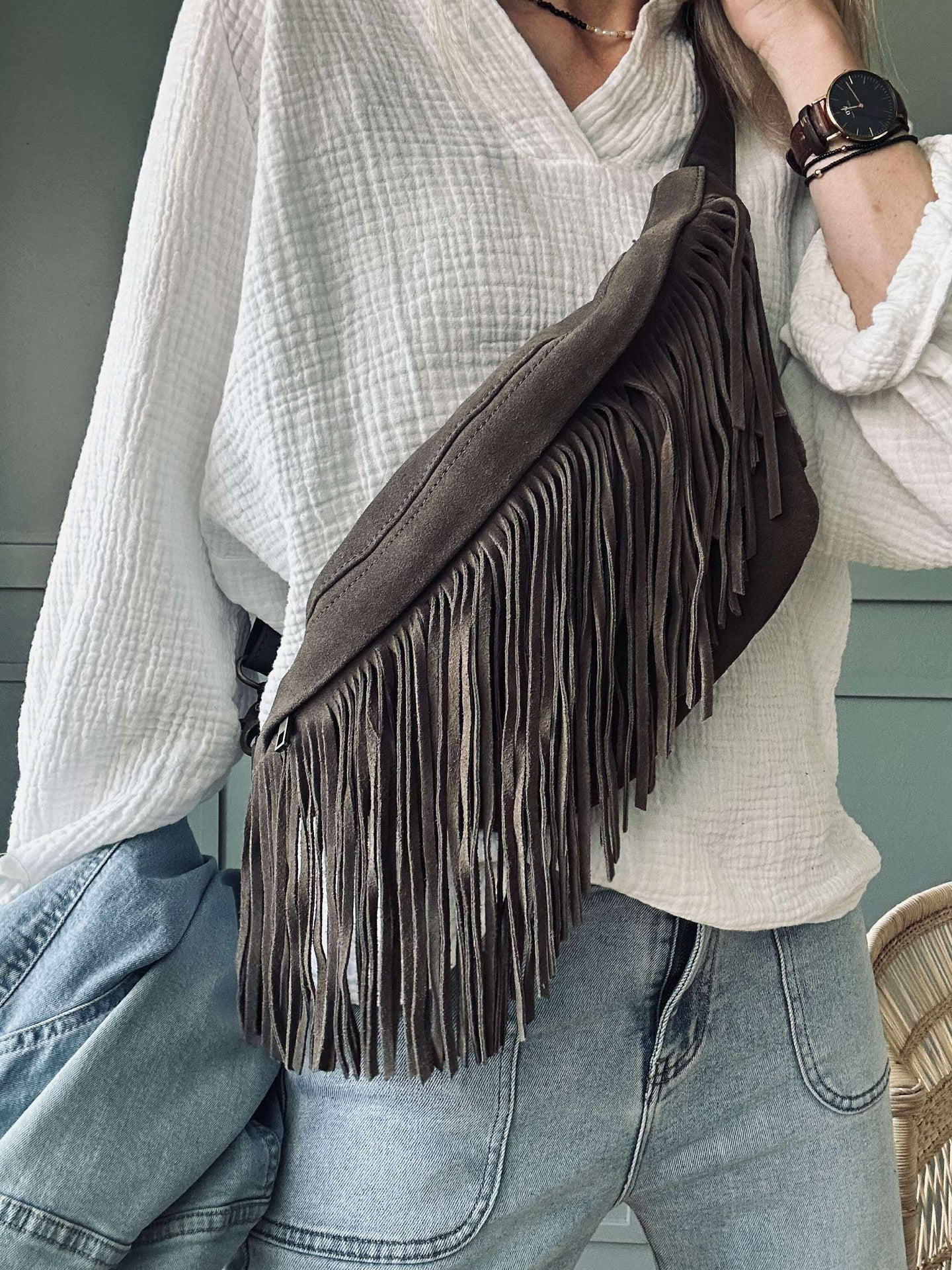 Bauchtasche mit Fransen - Deer Brown