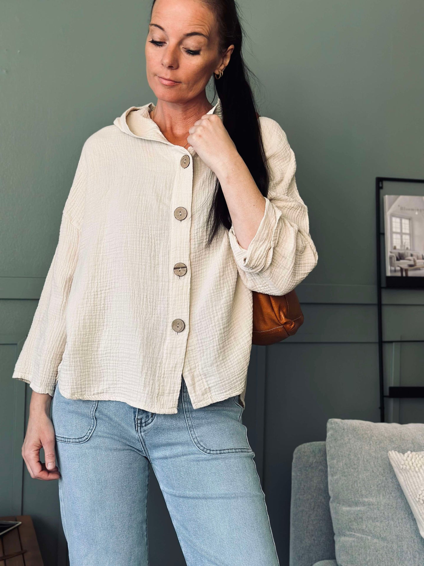 Cardigan aus leichtem Waffel-Baumwollstoff - Taupe