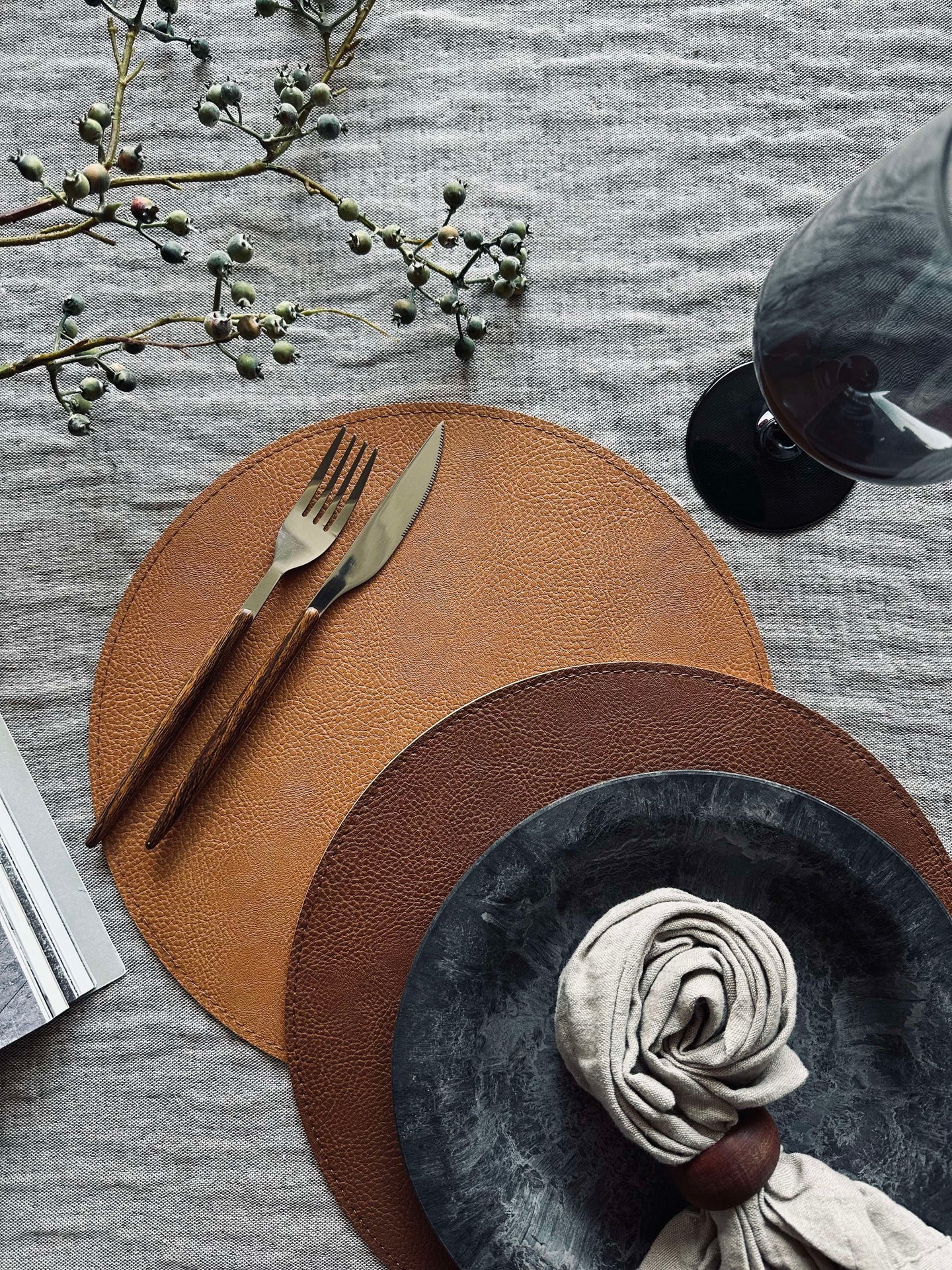 Wendbares Platzset - Cognac / Natur