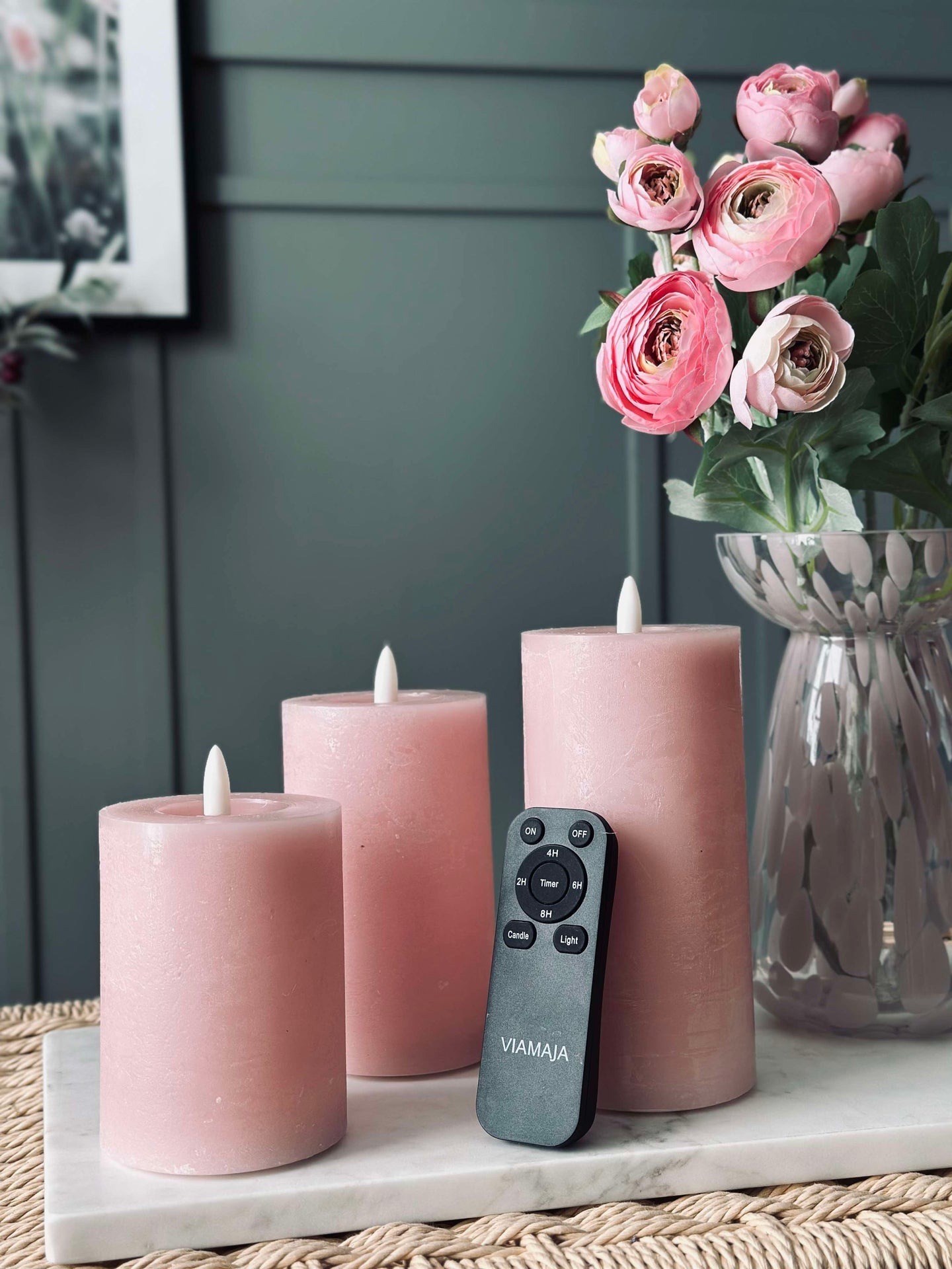 LED-Blockkerzen / Rosa – 3 Stk. Blockkerzen