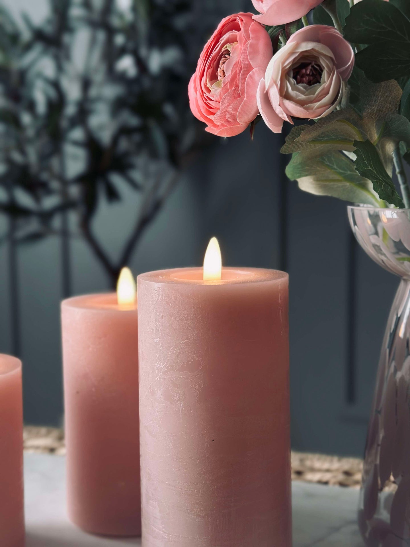 LED-Blockkerzen / Rosa – 3 Stk. Blockkerzen