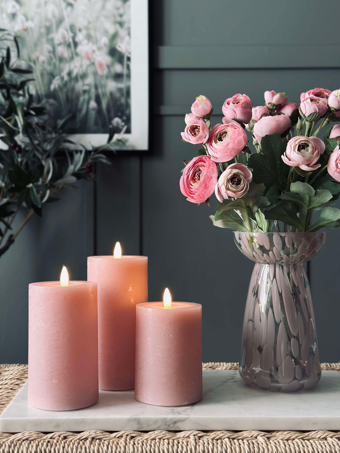 LED-Blockkerzen / Rosa – 3 Stk. Blockkerzen