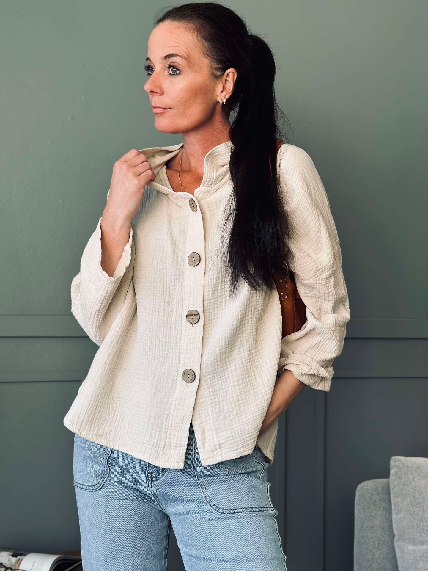 Cardigan aus leichtem Waffel-Baumwollstoff - Taupe