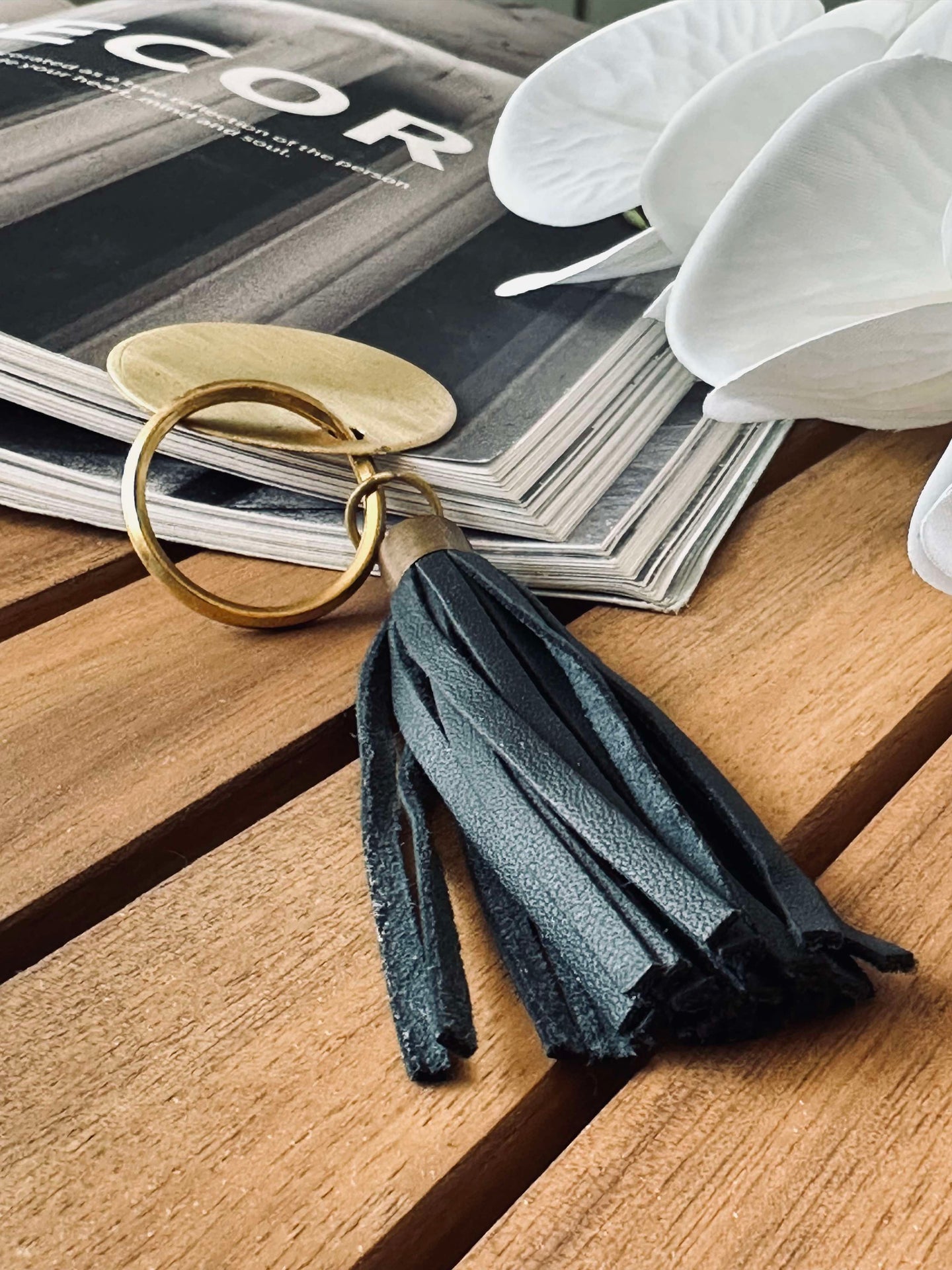 Schlüsselanhänger mit Quaste - Black leather
