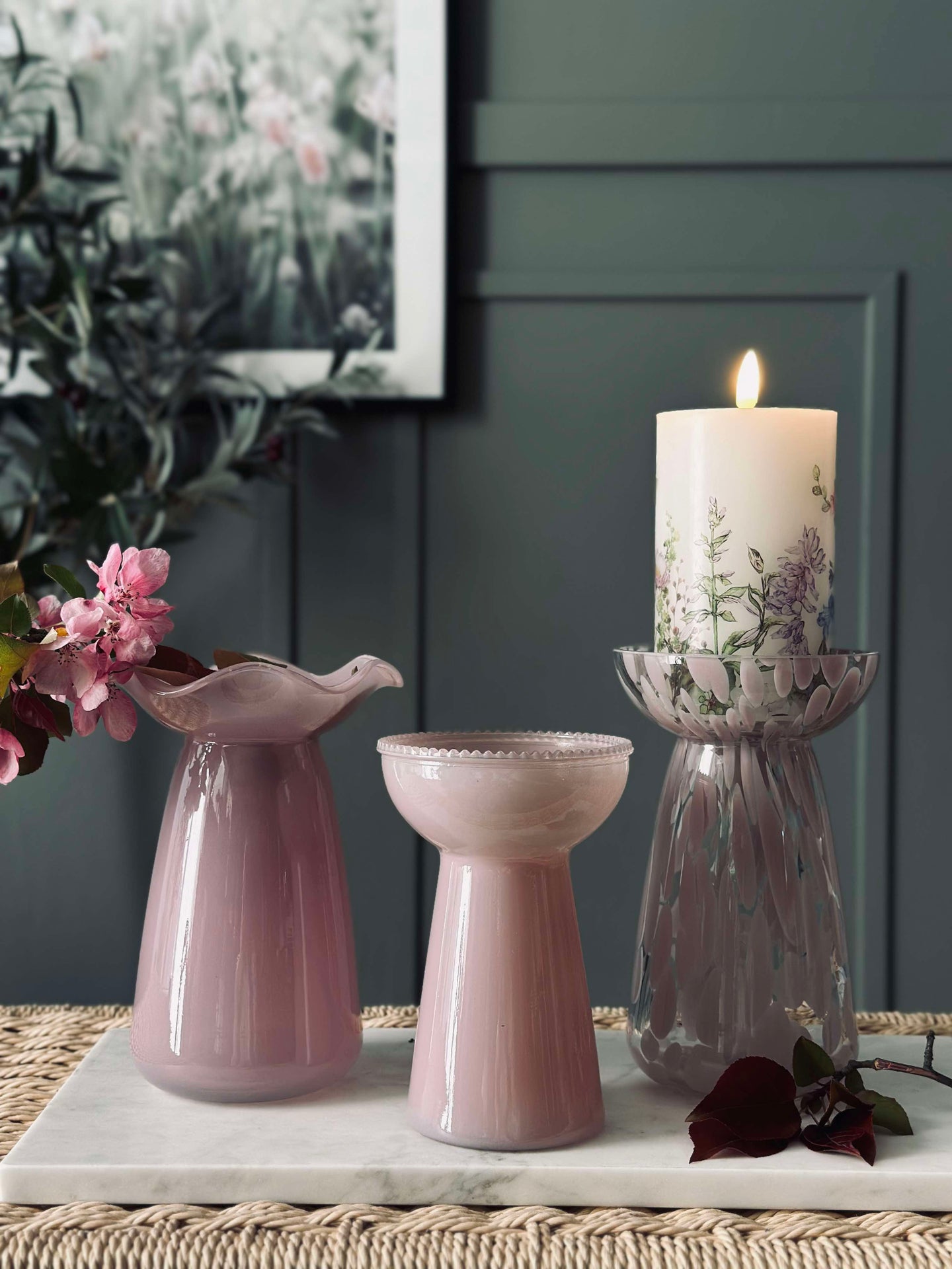 Hyazinthenvase mit Blumenrand - Rosa