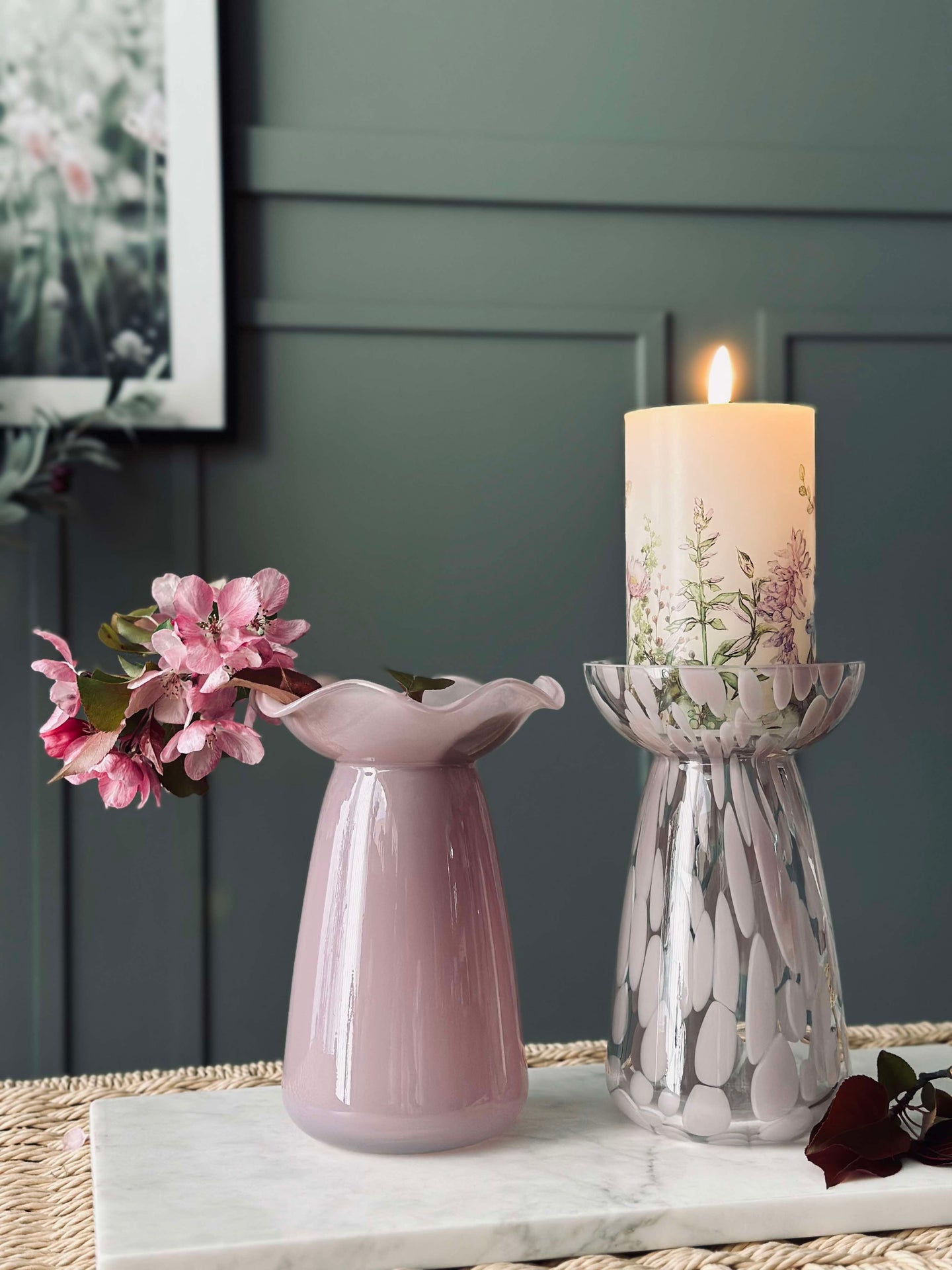 Hyazinthenvase mit Blumenrand - Rosa