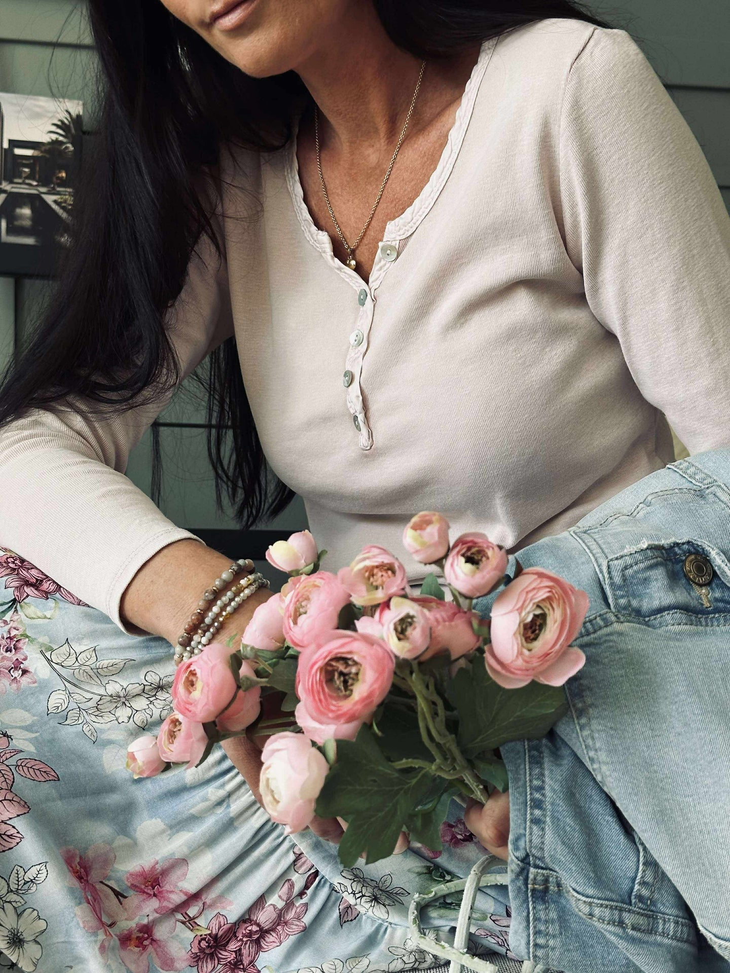 Basic-Bluse mit Knöpfen – Rosa