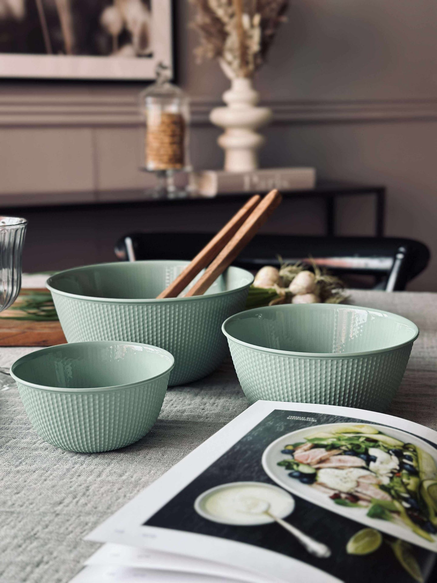 Schalen mit Deckel - Set mit 3 Stk. Dusty green