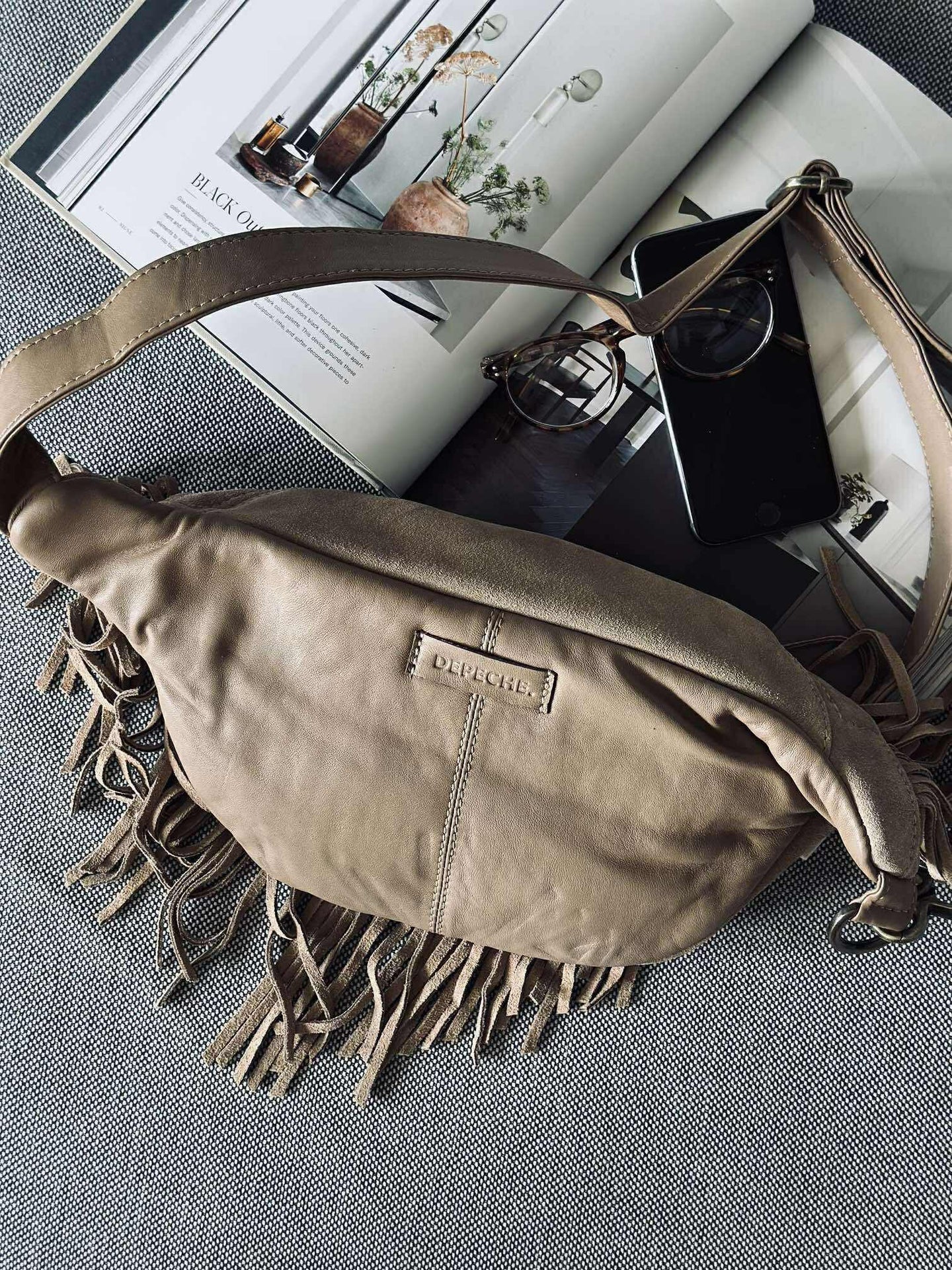 Gürteltasche mit Fransen - Sand