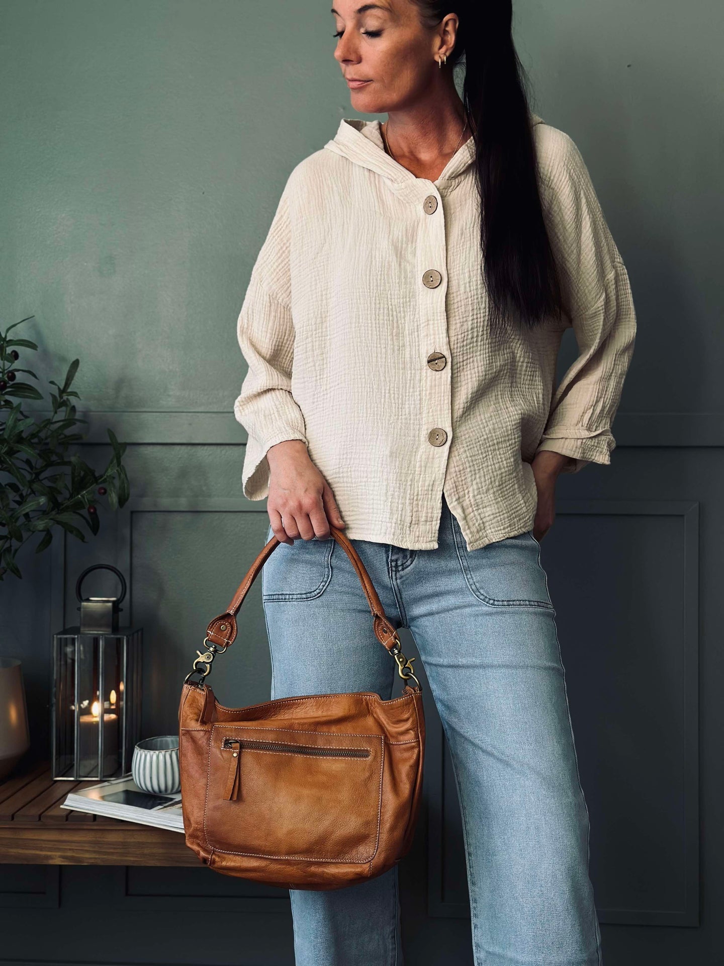 Cardigan aus leichtem Waffel-Baumwollstoff - Taupe